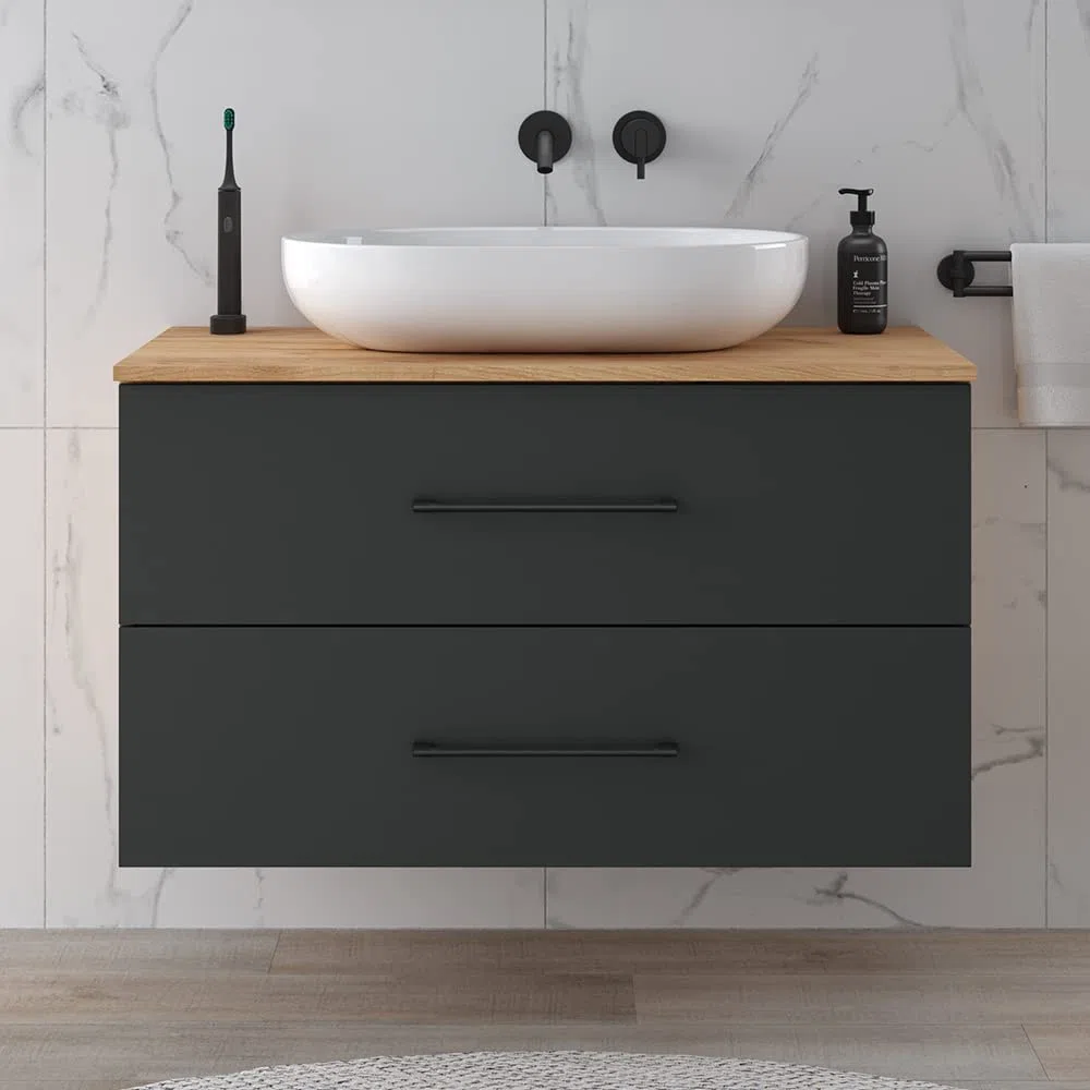 Planetmöbel set di mobili da bagno LUX 90 cm rovere oro/antracite SENZA lavabo con colonna rovere oro/antracite