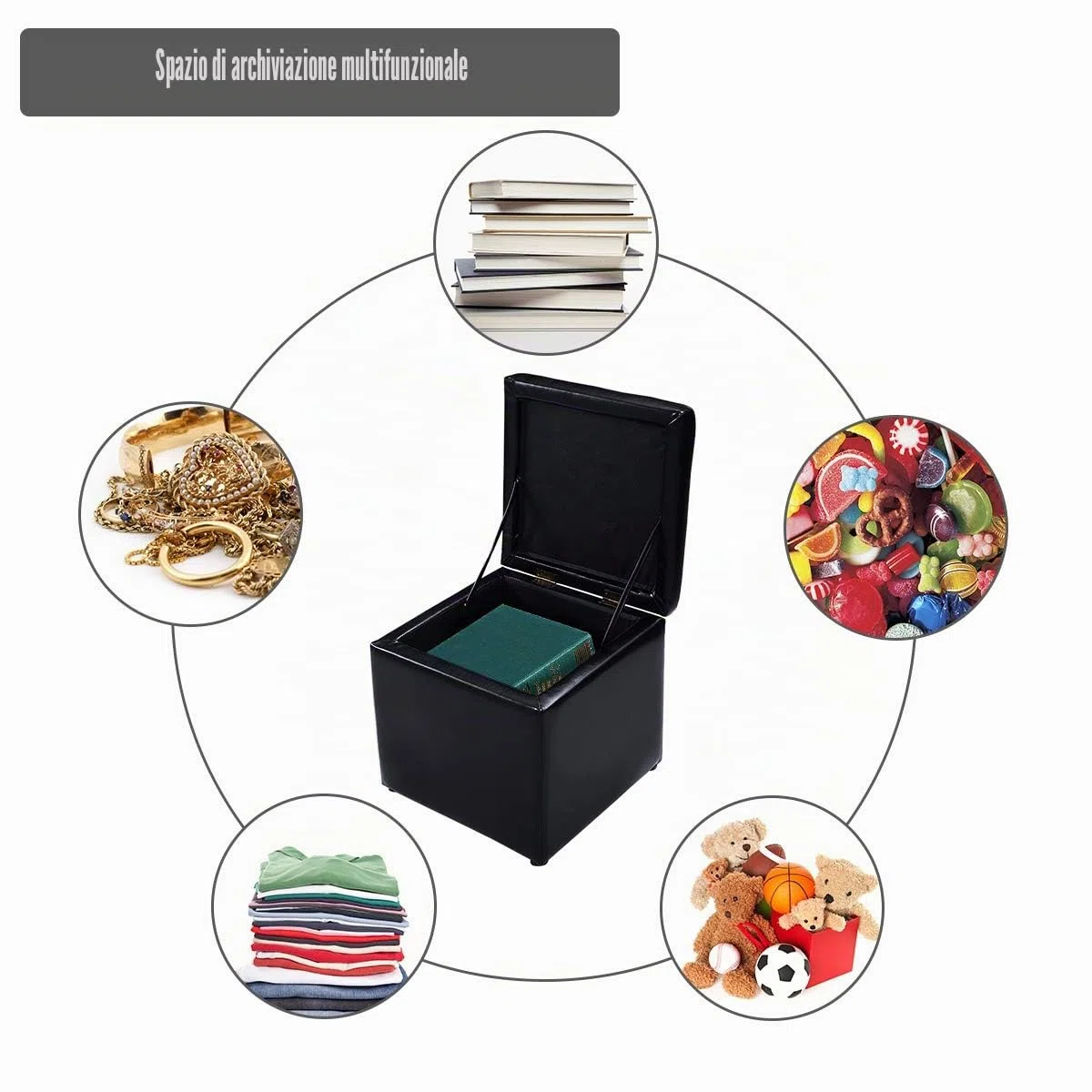 GIANTEX Pouf Cubo Poggiapiedi, Sgabello Quadrato Contenitore, Ottomana con Coperchio, con Vano Portaoggetti, Piedini Antiscivolo, Portata di 300 kg, 40 x 40 x 40 cm, Nero/Marrone/Bianco