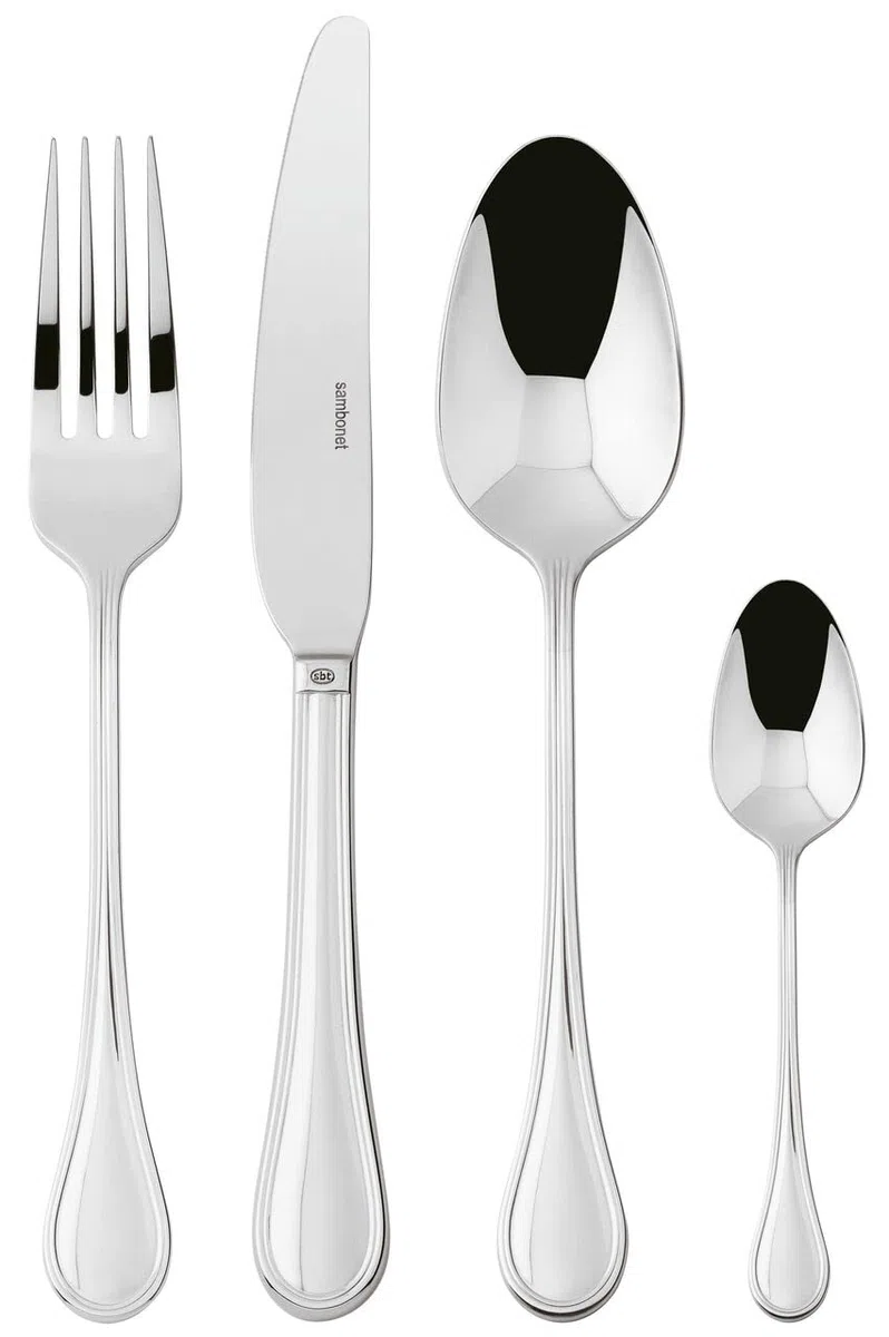 Sambonet Royal 52563-G2 - Set di Posate da Tavola monoblocco in acciaio inox 18/10, per 12 persone, 48 pezzi: 12 forchette, 12 cucchiai, 12 coltelli, 12 cucchiaini da tè