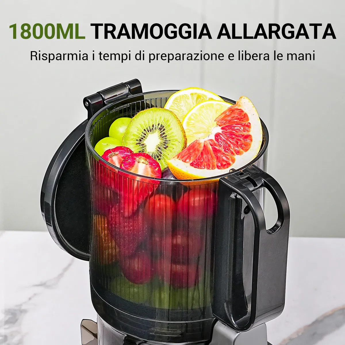 AMZCHEF Estrattore Automatico, Apertura 135MM e Capacità 1,8L Estrattore Frutta e Verdura Intera, 250W Estrattori di Succhi Professionale con Triplo Filtro - Rosso