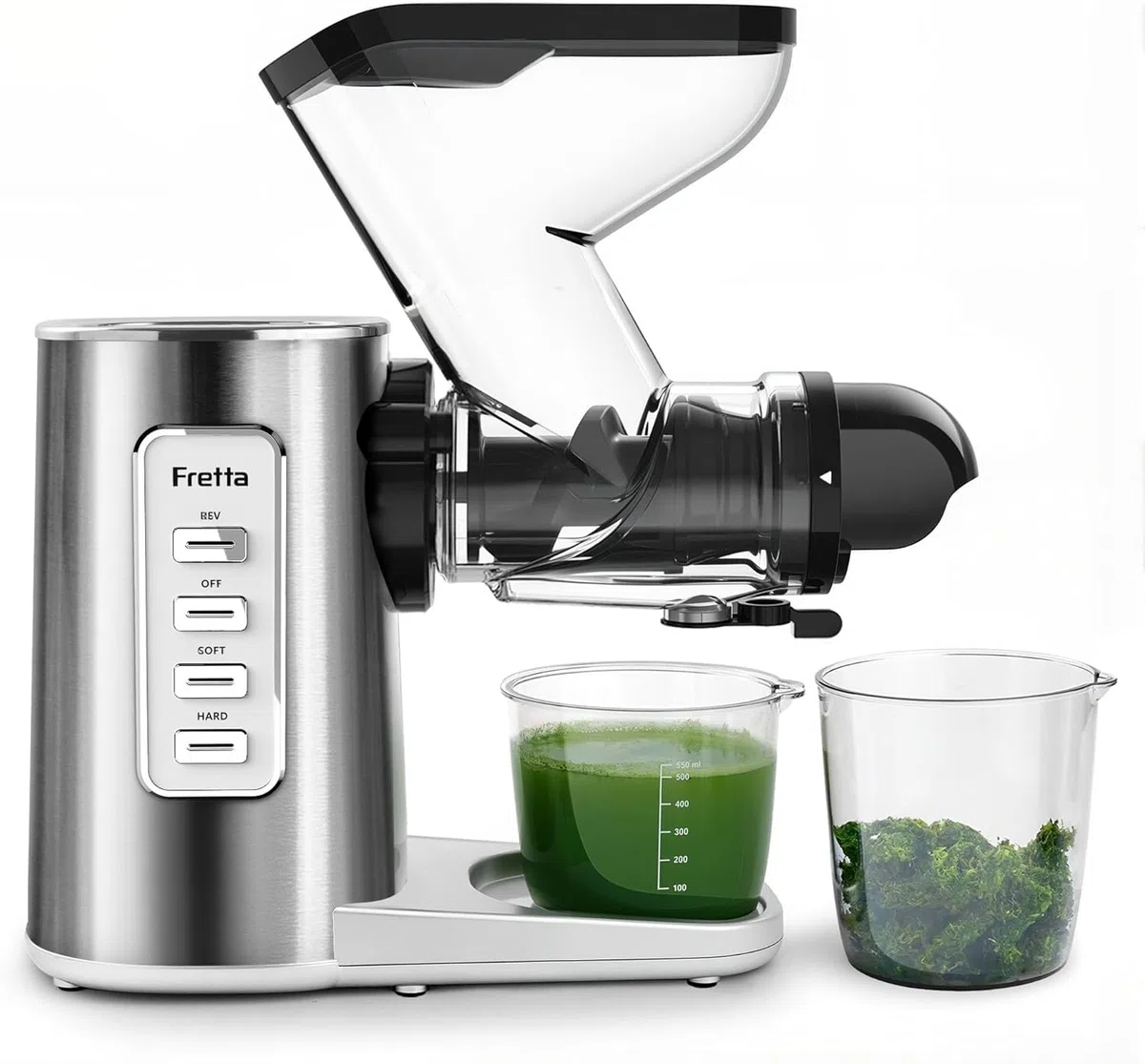 Fretta Professionale Estrattore di Succo a Freddo Lento, Acciaio Inossidabile per Frutta e Verdura, Motore DC Silenzioso, Alta Resa di Succo, Senza BPA, Facile da Pulire (sliver)