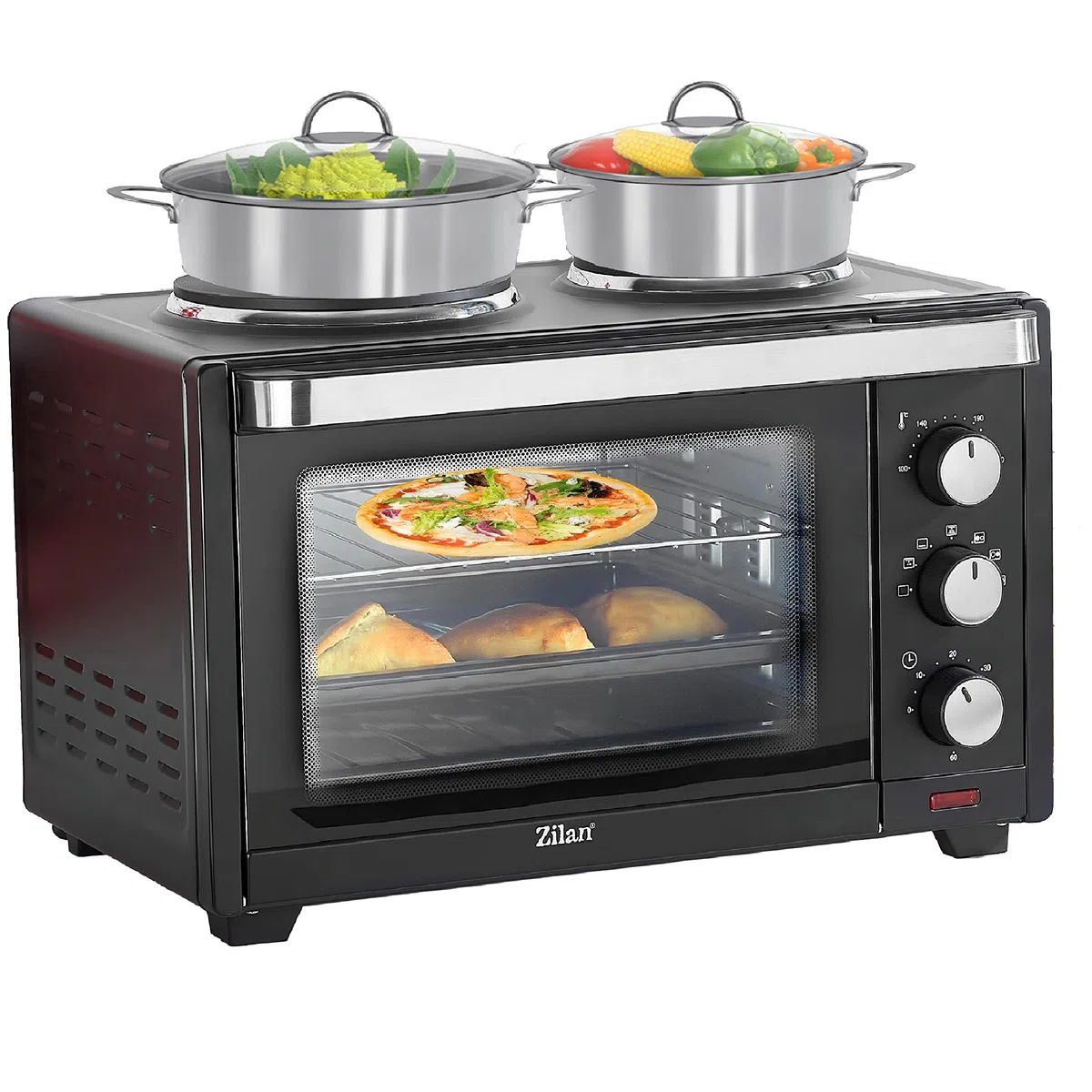 Zilan Mini Forno 28 litri | Forno 3 in 1 | Forno per pizza | Riscaldatore superiore/inferiore | Rosticceria | Timer 60 min | 3200 W