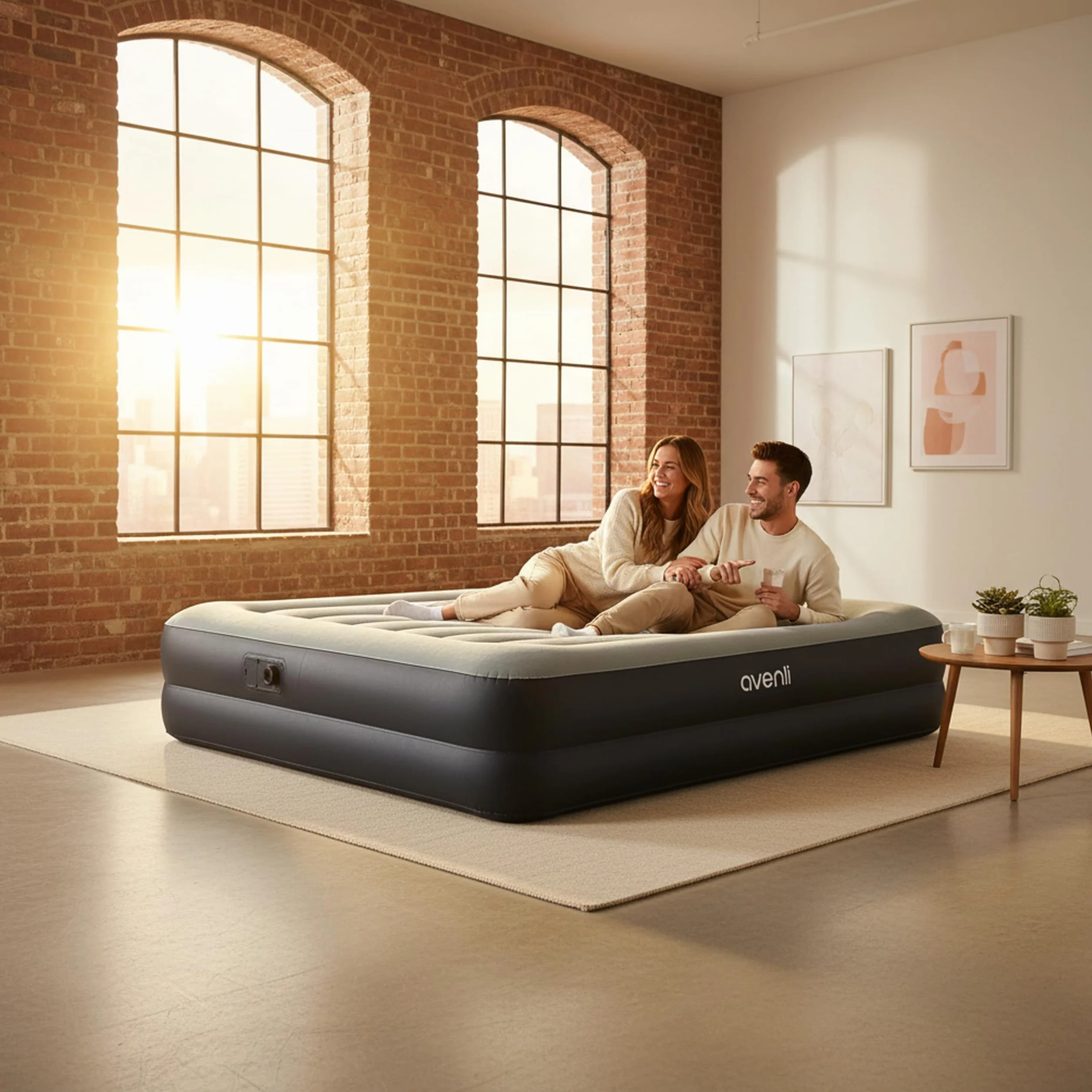 AVENLI Materasso gonfiabile autogonfiabile Queen-Size 203x152x36 cm, 2 persone, I-Beam, autogonfiabile, fino a 300 kg, grigio, campeggio letto ospiti outdoor