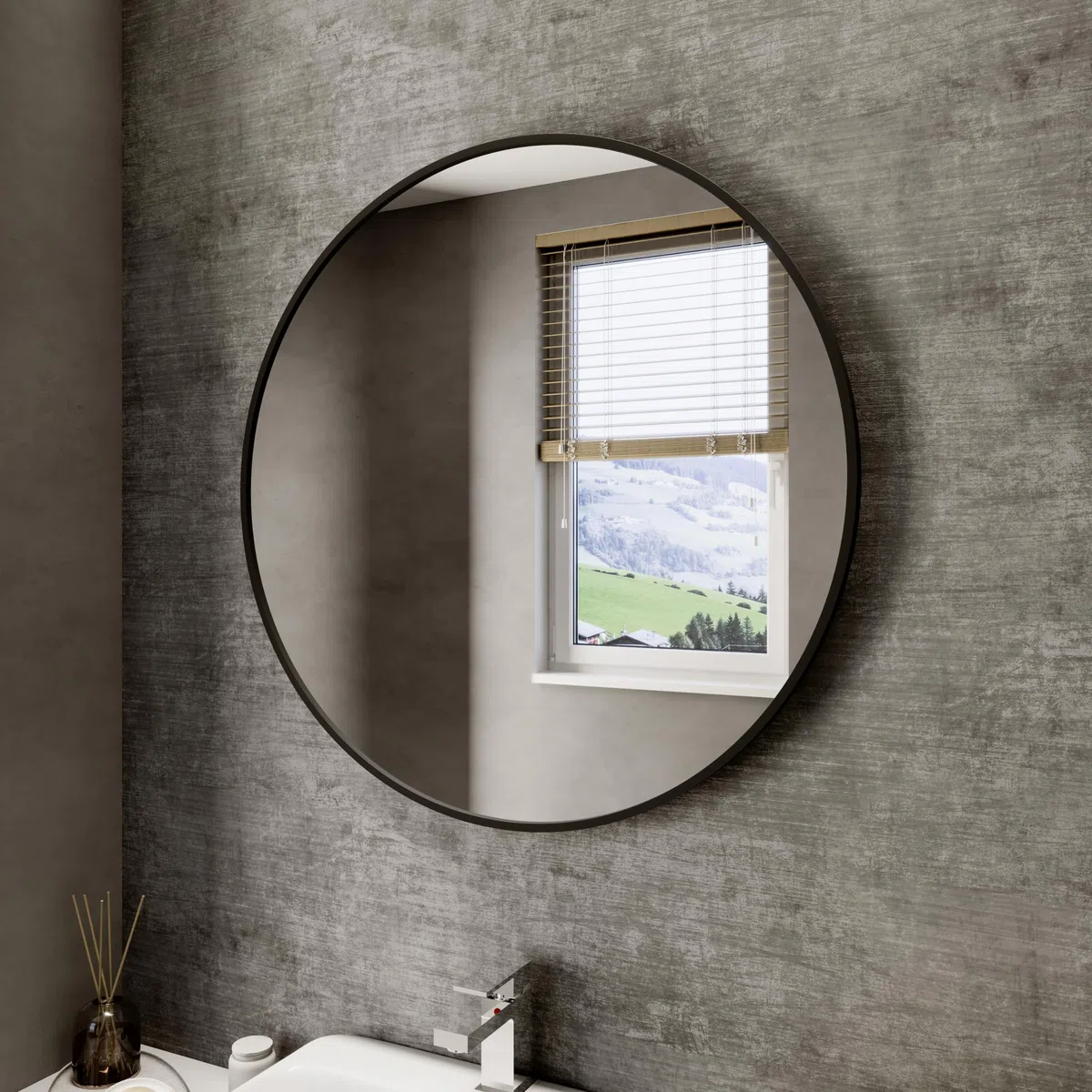 Specchio tondo da parete 100 cm cornice alluminio nero opaco