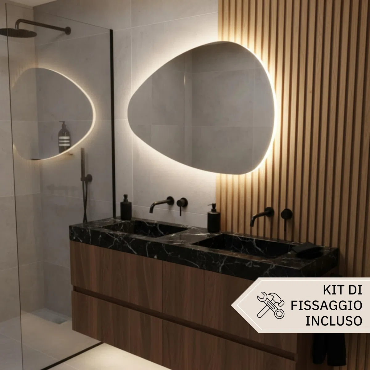 Specchio Bagno con Luce Led ARGO 80x54 cm - Specchio da Parete - Specchio con Luci 4000K - Specchio LED Moderno - Retroilluminato Luce Bagno