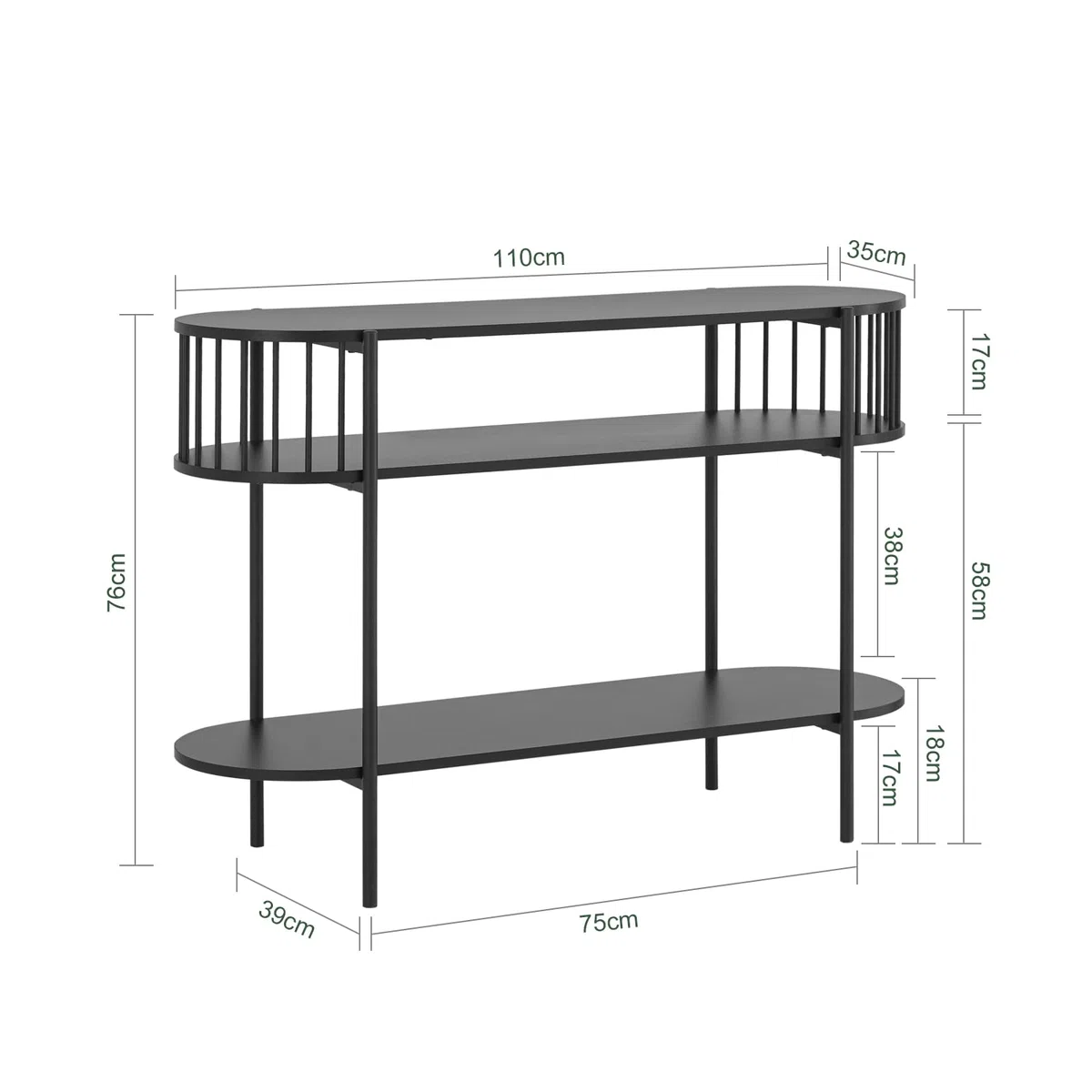 SoBuy Consolle Ingresso con 3 Ripiani, Tavolo Legno Nero Moderno per Ingresso, Corridoio o Soggiorno, Ampio Spazio per Famiglie, L110 x P39 x H76 cm, FSB90-SCH