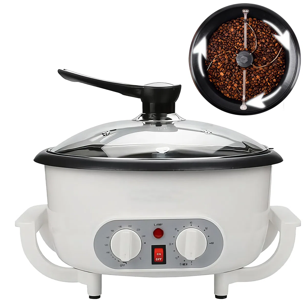 Macchina per torrefazione da 1200 W con capacità di 750 g, 0-240 ℃ regolabile automatica per chicchi di caffè noci arachidi - timer da 60 minuti, mescolare uniformemente rivestimento antiaderente