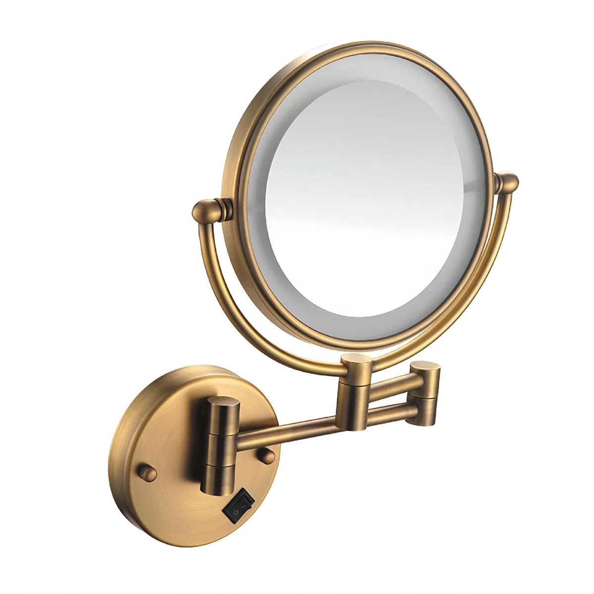 Specchio Trucco da Parete con Luci LED, 8" Bagno Specchio Ingranditore da Parete, Girevole a 360° Specchio Bagno, Acciaio Inox 1x/5x Specchio Estensibile per Make-up e Rasatura,Antique Bronze