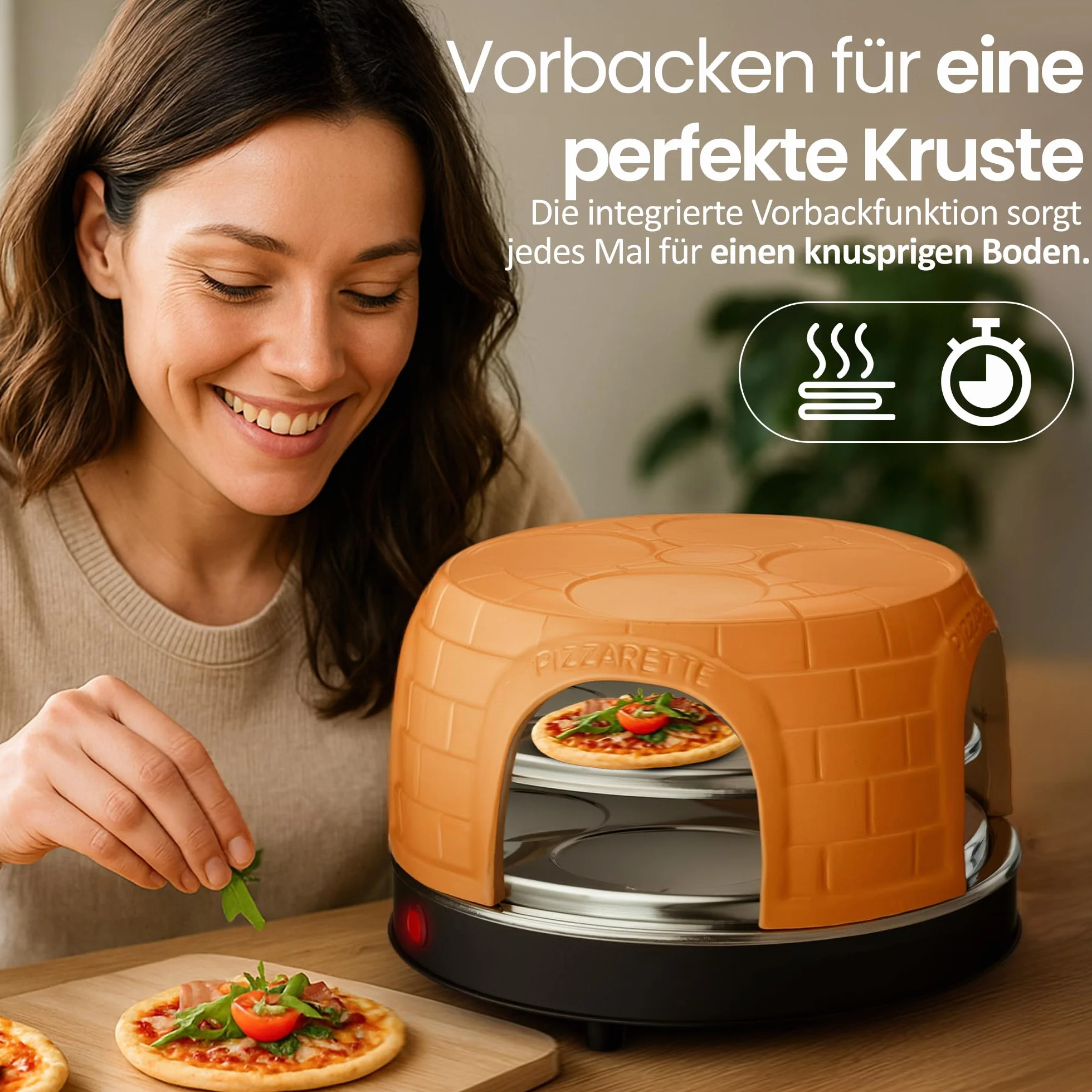Emerio PIZZARETTE PO-116124.1 - Forno per pizza in terracotta fatta a mano, design brevettato, per mini pizza