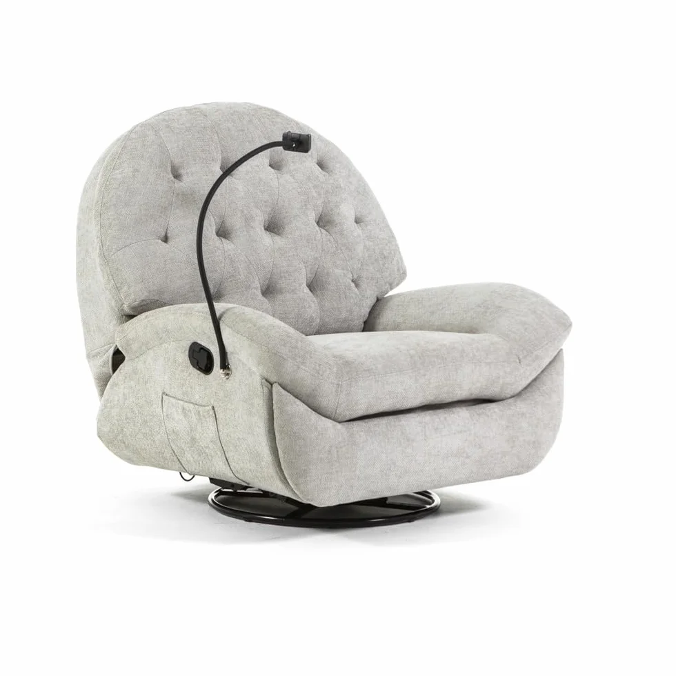 Poltrona Relax Manuale 3 Posizioni Girevole, Rotante e a Dondolo per Soggiorno, Anziani e TV, Stile Moderno - Pina (Grigio Perla)