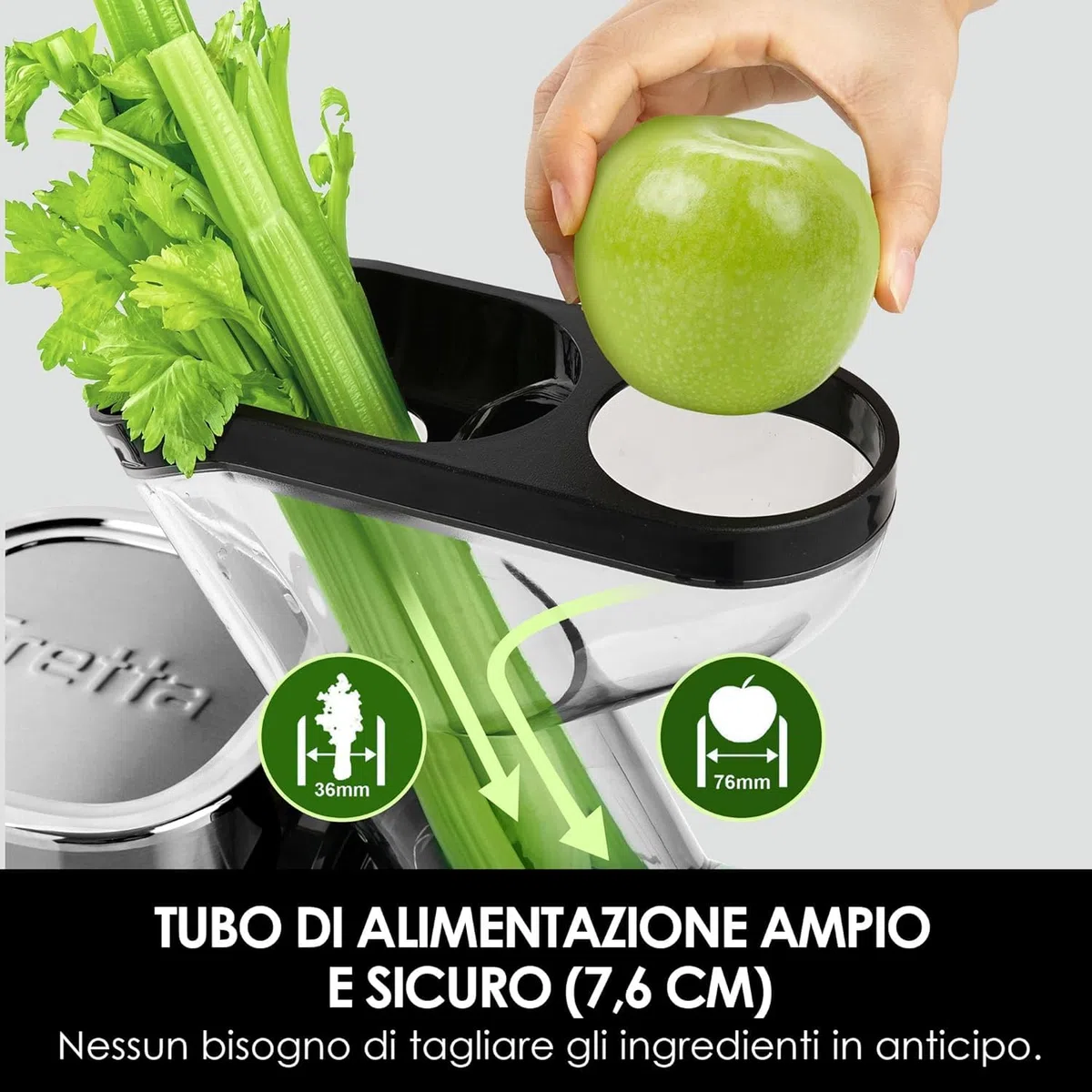 Fretta Professionale Estrattore di Succo a Freddo Lento, Acciaio Inossidabile per Frutta e Verdura, Motore DC Silenzioso, Alta Resa di Succo, Senza BPA, Facile da Pulire (sliver)