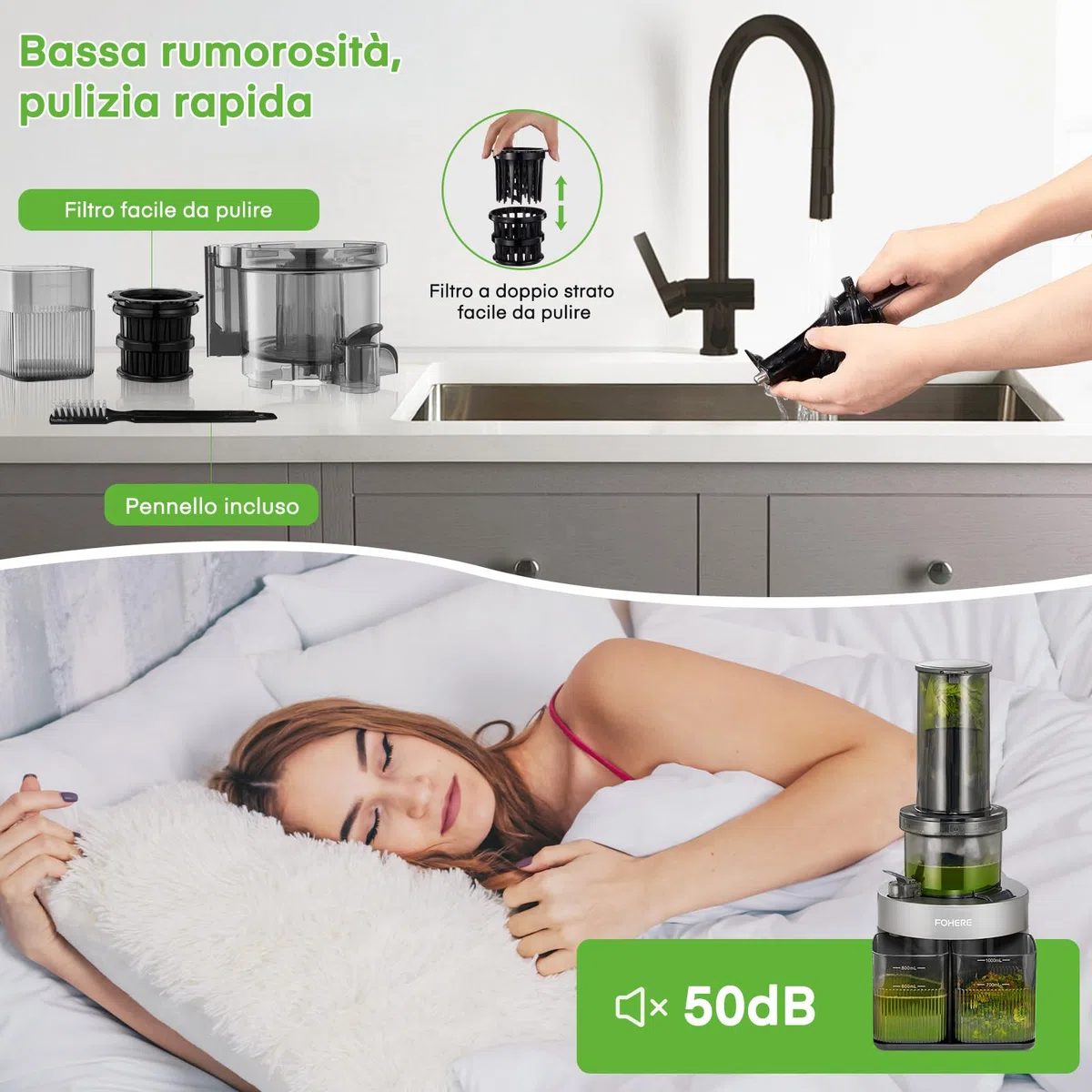 Estrattore Frutta e Verdura con 119MM Senza Preparazione , Estrattore di Succo a Freddo con 200W Motore Silenzioso e Funzione Inversa che, Facile da Pulire con un Pennello