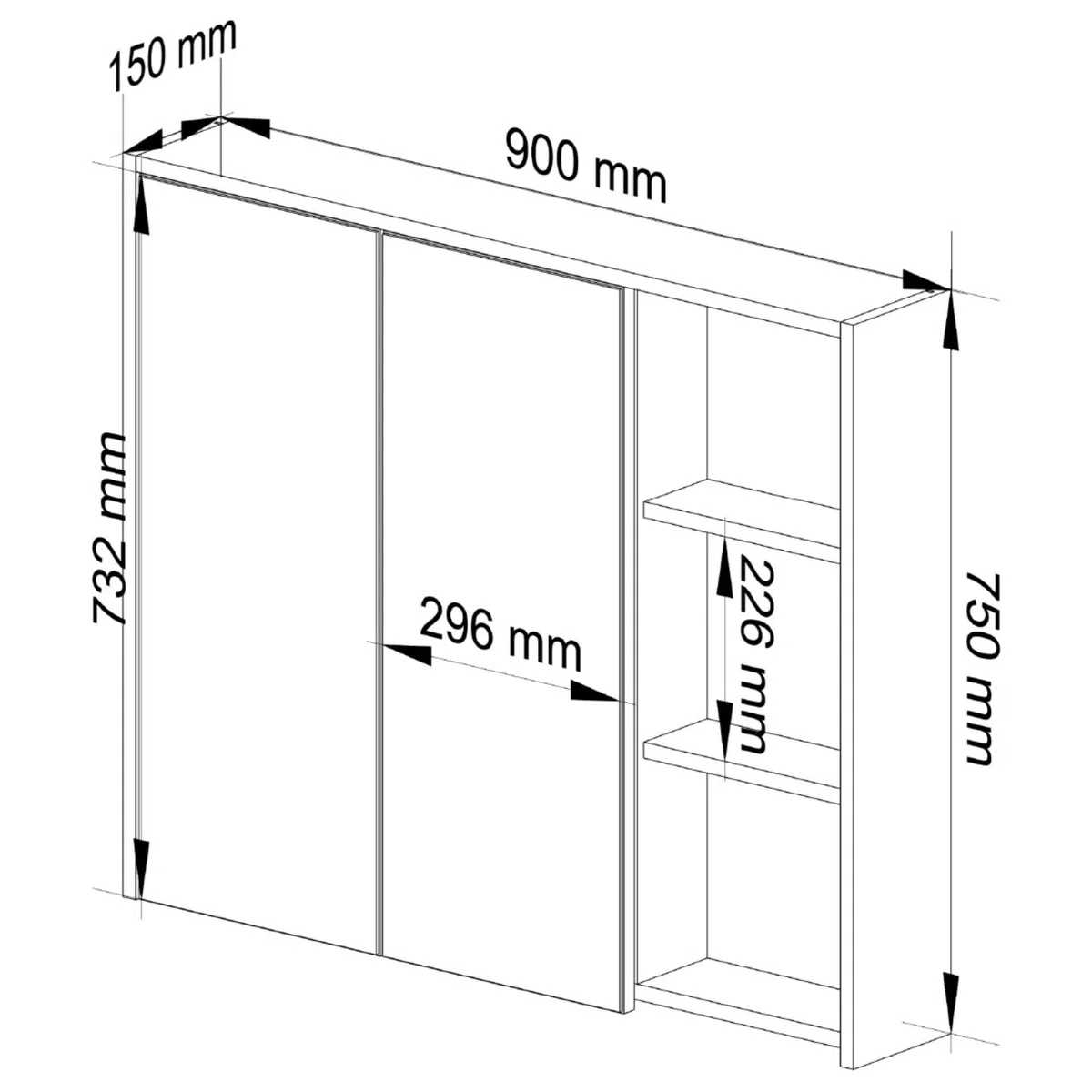 AKORD Mobile Bagno con Specchio VAMI 90 cm - Pensile Bagno Specchio Contenitore 2 Ante, 6 Ripiani - Spazioso - Robusti e Resistenti all'Umidità - 90x75x15 cm - Rovere Artigianale & Nero