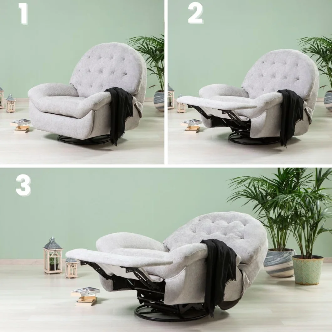 Poltrona Relax Manuale 3 Posizioni Girevole, Rotante e a Dondolo per Soggiorno, Anziani e TV, Stile Moderno - Pina (Grigio Perla)