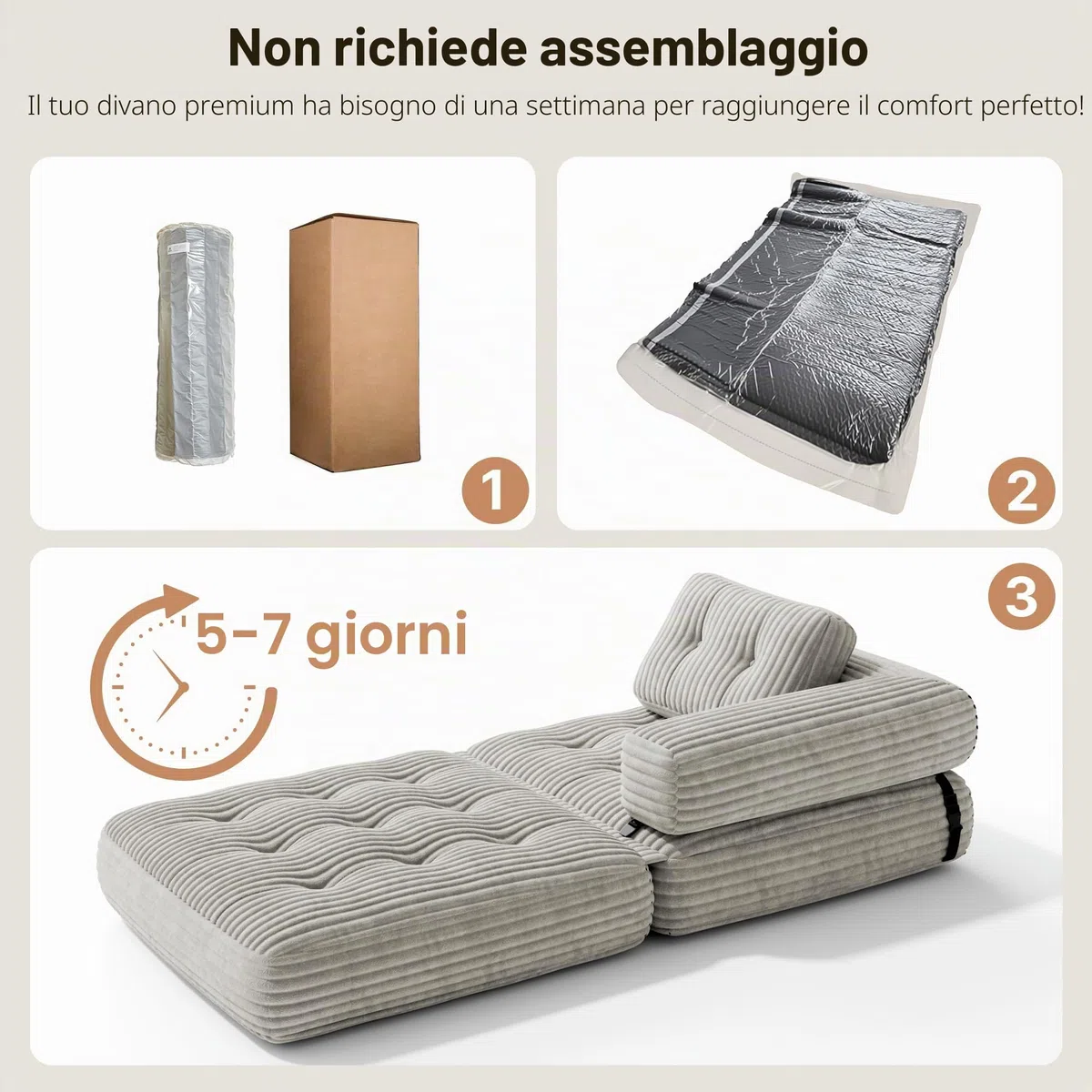 Xbro Divano Letto Pieghevole Singolo Compatto in Velluto a Coste con Poggiatesta a L, Poltrona Letto Salvaspazio per Soggiorno Ufficio Ospiti, 85x85-170x85 cm, Grigio Chiaro
