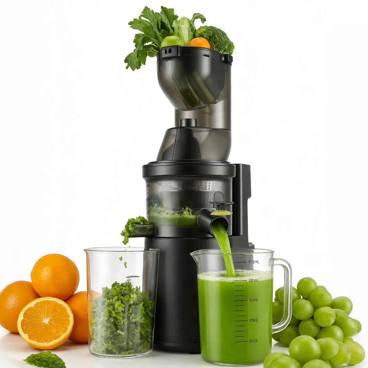 Estrattore Frutta e Verdura a Freddo, Grande Imboccatura 140 mm, Slow Juicer 400W con 3 velocità e Funzione Inversa, Estrattore di Succo con Separazione Polpa e Succo, Regolazione umidità