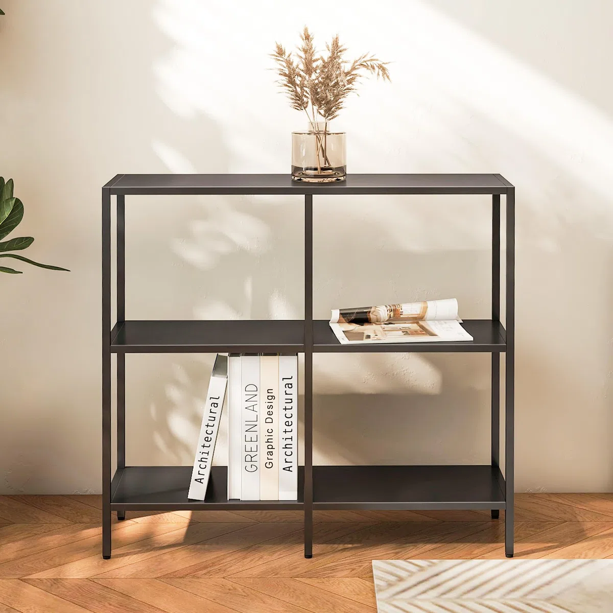 HDANI 80cm Tavolo Consolle in Metallo con 3 Ripiani di Stoccaggio,Piccolo Tavolo da Divano, Tavolo Consolle Stretto,Stile Moderno,Adatto per ingresso Tavolo Soggiorno,Camera da Letto, Nero