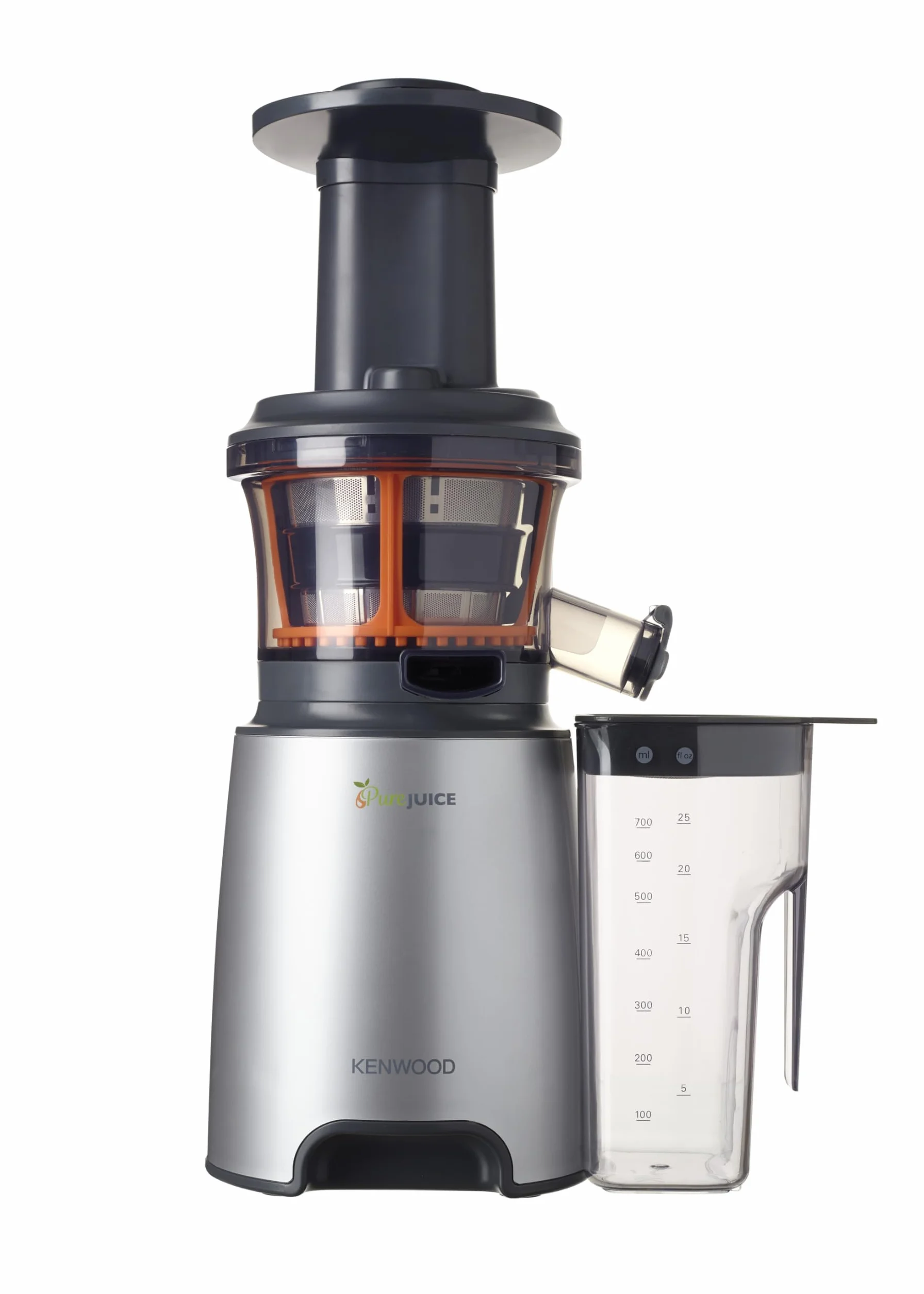 Kenwood JMP601SI PureJuice Estrattore di Succo a Freddo, Centrifuga Slow Juicer con Accessorio Sorbetto, 150 W, 1.3 Litri, Plastica, Argento