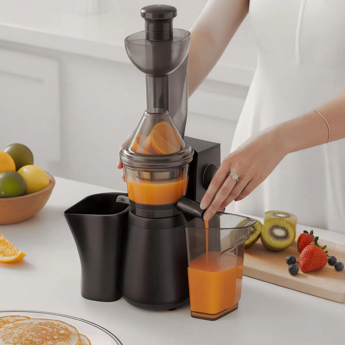 H.Koenig GSX24 Estrattore verticale per frutta e verdura senza BPA - Bocca larga 82 mm - 3 filtri per succhi sottili o spessi e sorbetti - Slow juicer Pressione delicata - 50 giri al min 400 W