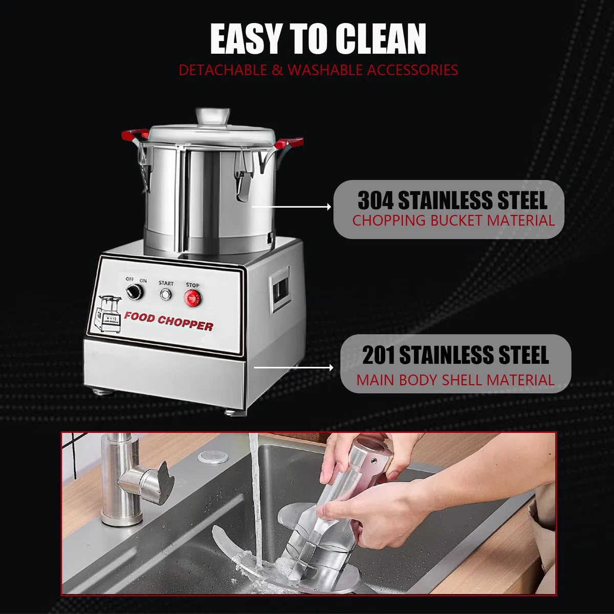 Robot da Cucina Professionale con capacità 5L/7L/10L/15L - Tritatutto Elettrico 1400W in Acciaio Inox 201, Multifunzione per Bar, Ristoranti e attività di Ristorazione Collettiva 5L