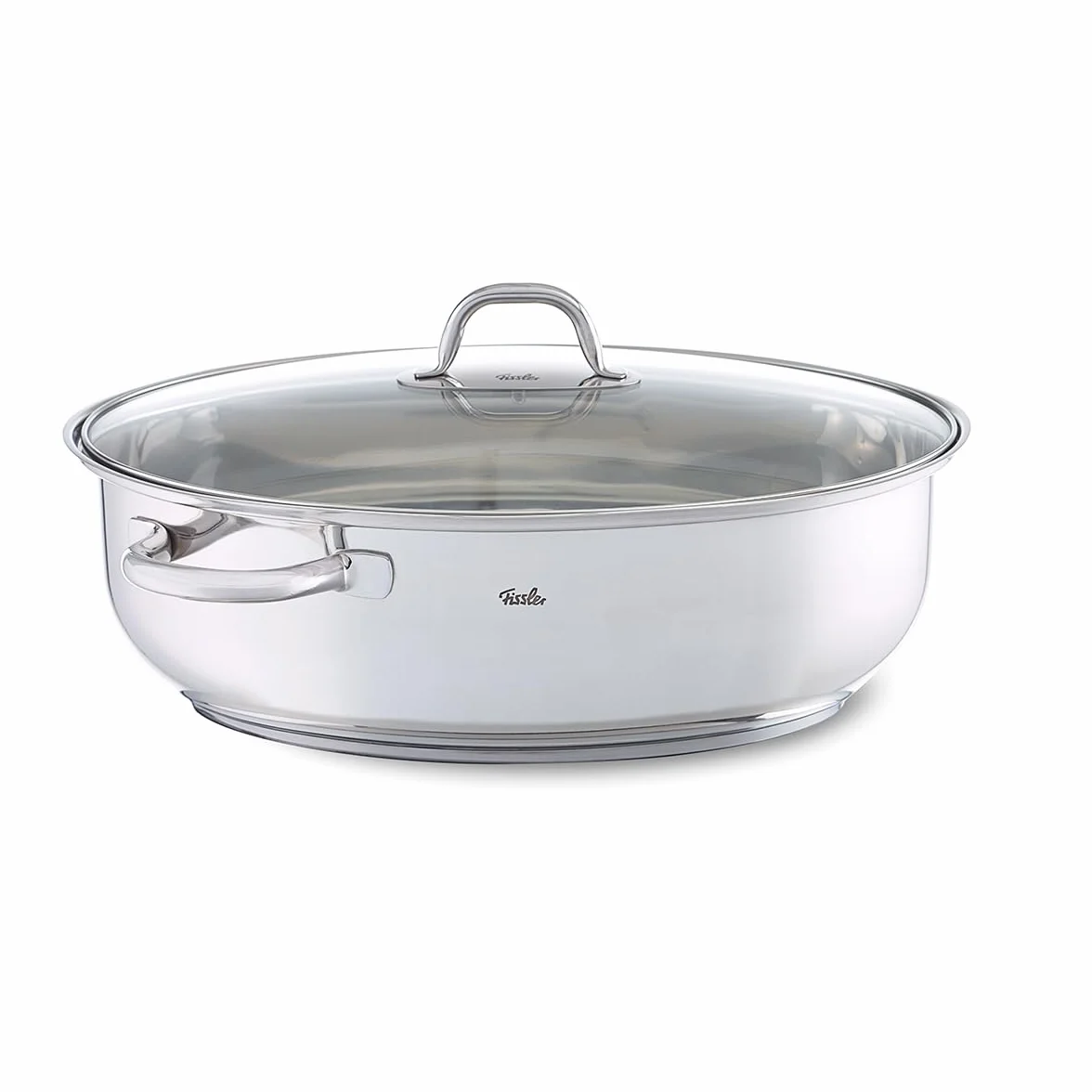 Fissler Rostiera Ovale Grande 8.8 L, Diametro 38 cm, Casseruola in Acciaio Inox, con Coperchio in Vetro, Lavabile in Forno E in Lavastoviglie, Compatibile Induzione