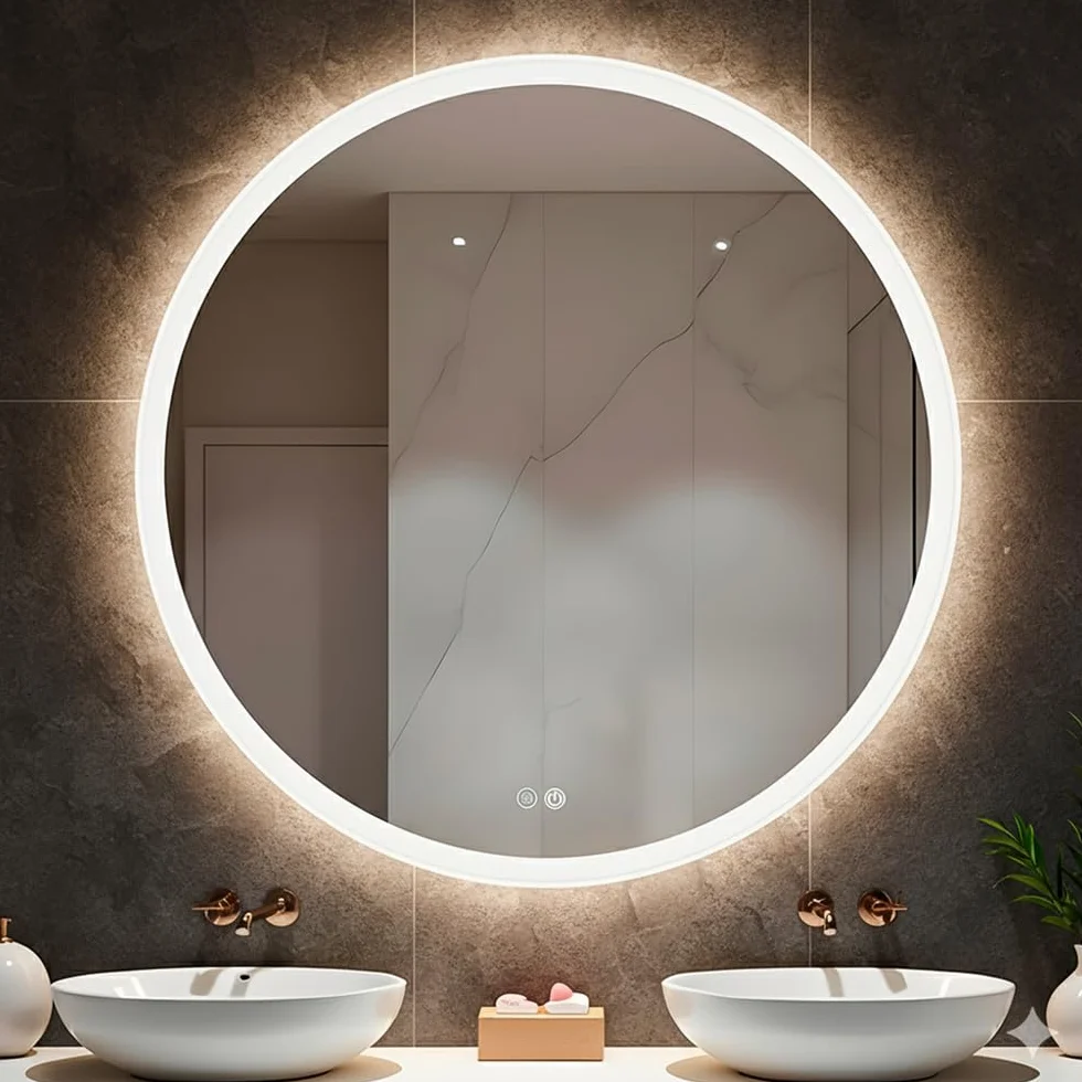 Marctani Specchio Bagno LED Rotondo [80] cm – Luce Dimmerabile 3 Colori (3000K-6000K) e Antiappannamento – Vetro Temperato HD, Interruttore Touch, Memoria – Design Moderno Senza Cornice