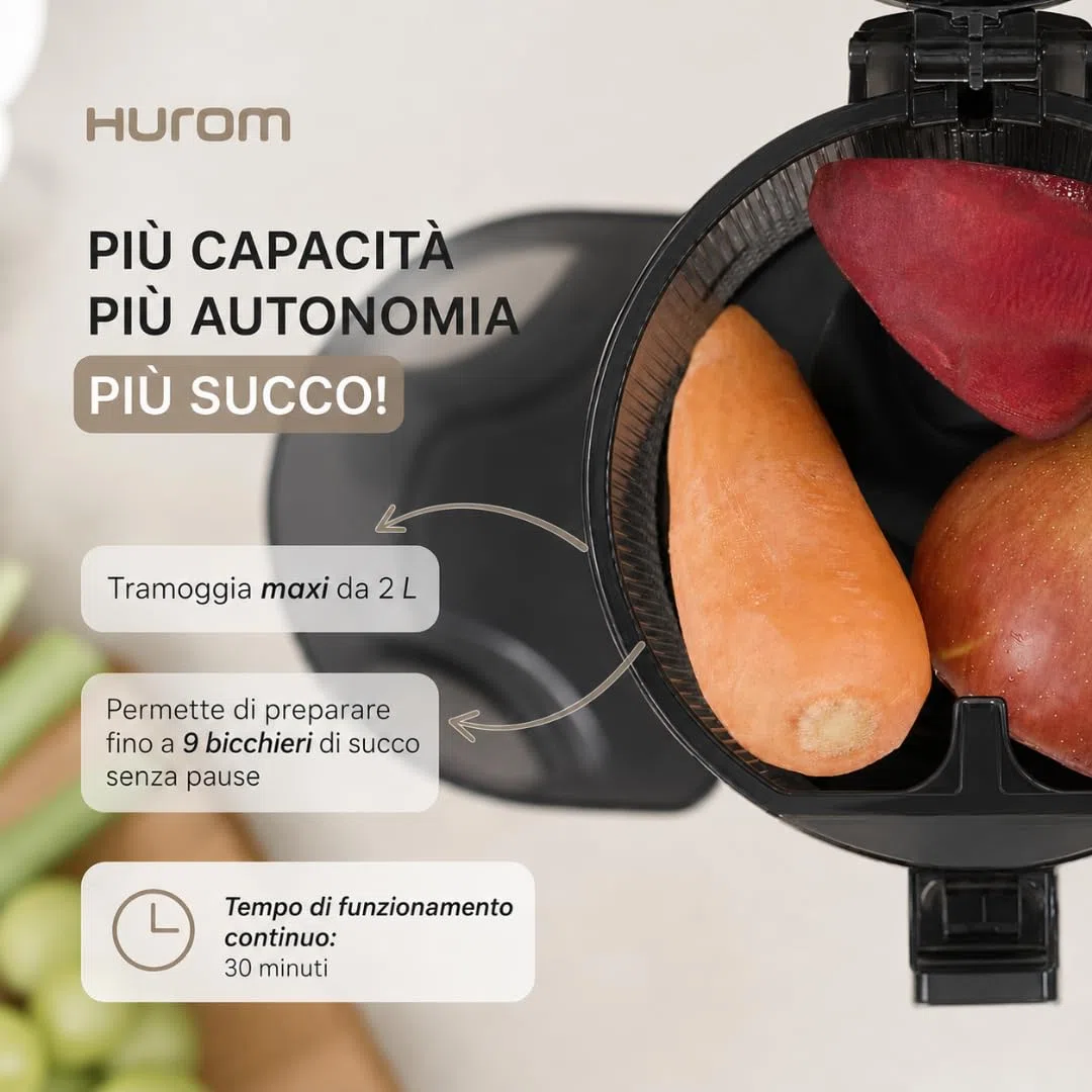 Hurom | Estrattore H-70 - Succhi Più Sani, Gustosi e Senza Sprechi, Estrattore di Succo Premium, Pulizia Facile e Veloce, Alta Resa di Succo, Tecnologia di Spremitura Lenta - Charcoal