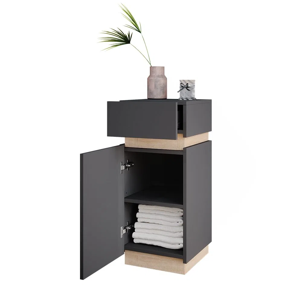 Vicco Mobiletto bagno Gloria, Antracite, 33 x 75.5 cm con anta e cassetto, con apertura per sifone e compatibile con la serie Gloria