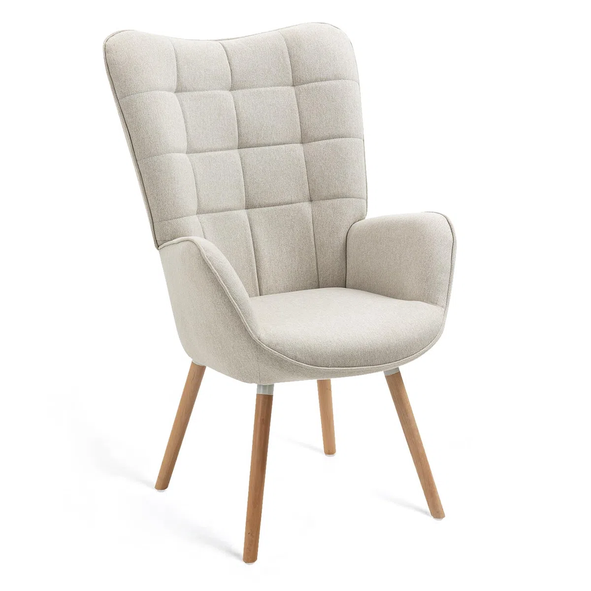 MEUBLE COSY Poltrona Imbottita Scandinavia Sedia da Salotto con Braccioli Poltroncina Relax in Tessuto con Schienale Alto Gambe in Legno per Camera da Letto Soggiorno, Beige, 66x64x106cm