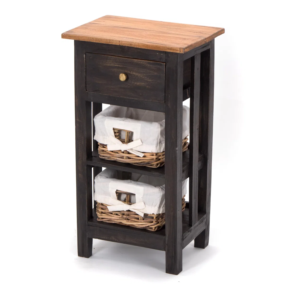 Tavolo TELEFONICO Rattan 70" | 70 x 38 x 28 cm (Altezza x Larghezza x profondità), Mogano, con cestini in Rattan e cassetto