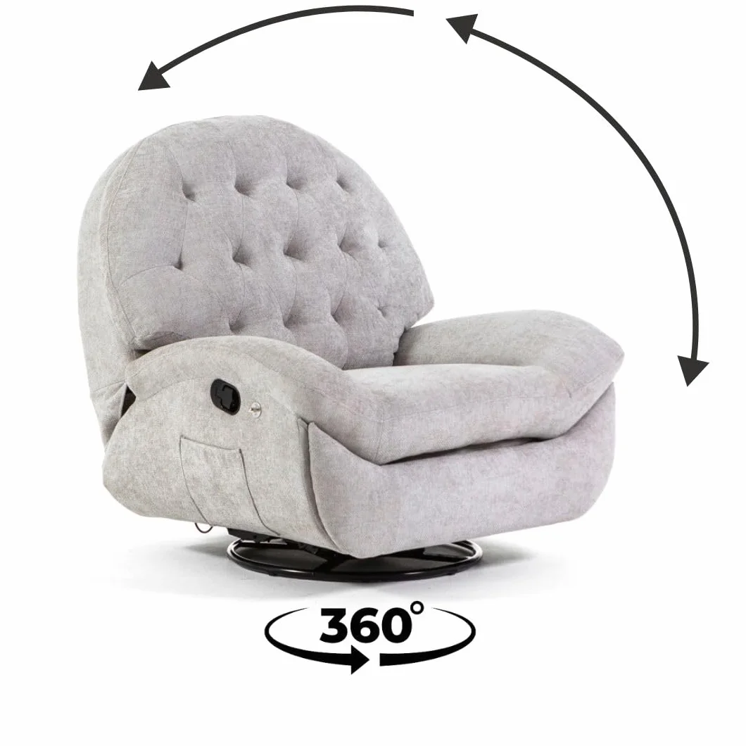 Poltrona Relax Manuale 3 Posizioni Girevole, Rotante e a Dondolo per Soggiorno, Anziani e TV, Stile Moderno - Pina (Grigio Perla)