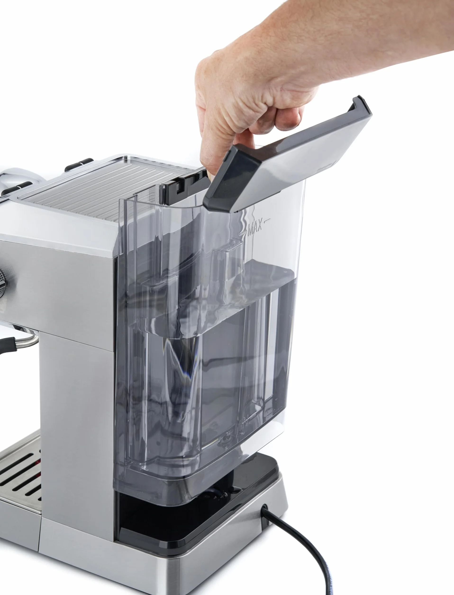 Caso Espresso Gourmet - Macchina portafiltro in acciaio inox, potente pompa Ulka da 19 bar, con montalatte, per caffè o cialde di caffè ESE, per 2 tazze, con piastra riscaldante