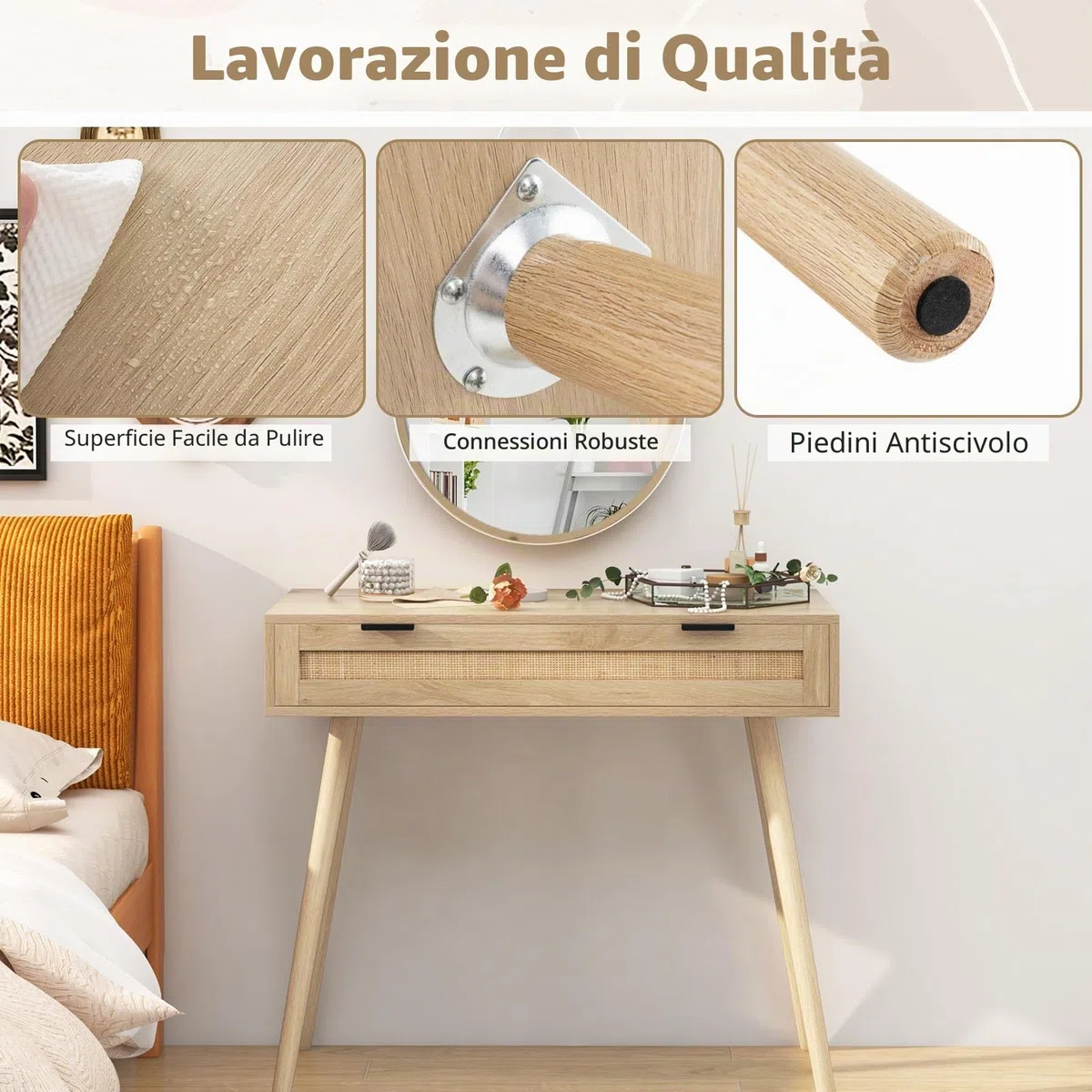 LIFEZEAL Tavolo Consolle con 1 Cassetto, Console in Legno, Mobile Ingresso, con Gambe in Legno Massello, Moderno, Salvaspazio, per Soggiorno, Corridoio, Max 80 kg, 88x40x77 cm, Naturale
