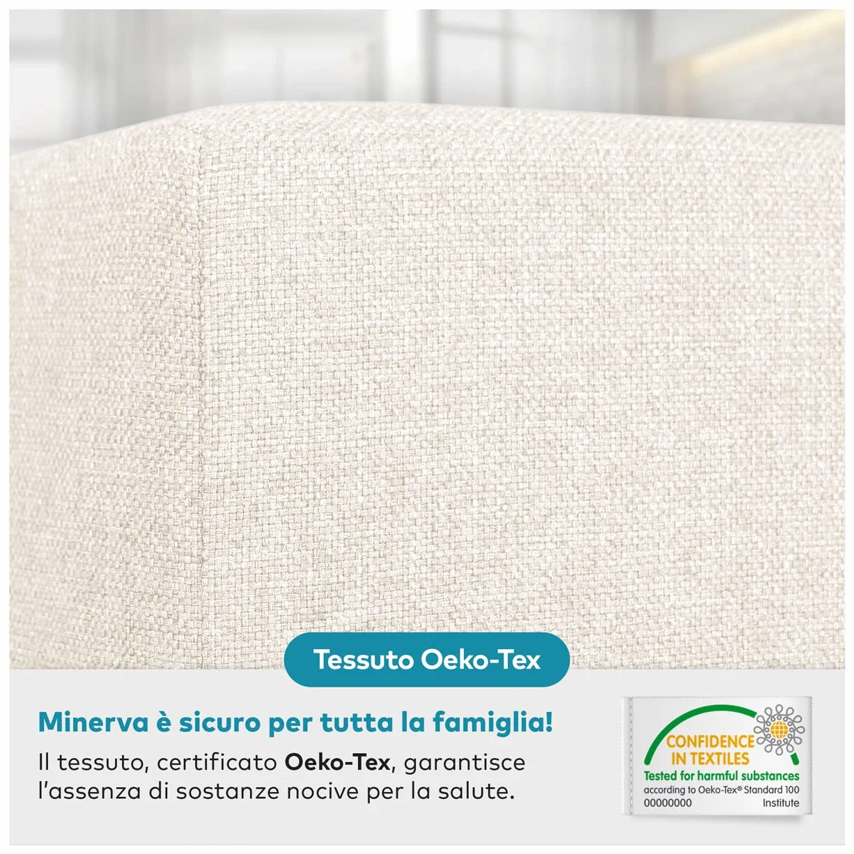 Deshome Pouf poggiapiedi 83x43x44 cm stoffa Idrorepellente: Pouf design moderno per divano soggiorno camera da letto, Puff poggiapiedi, Pouffe salotto Minerva (Bianco crema)