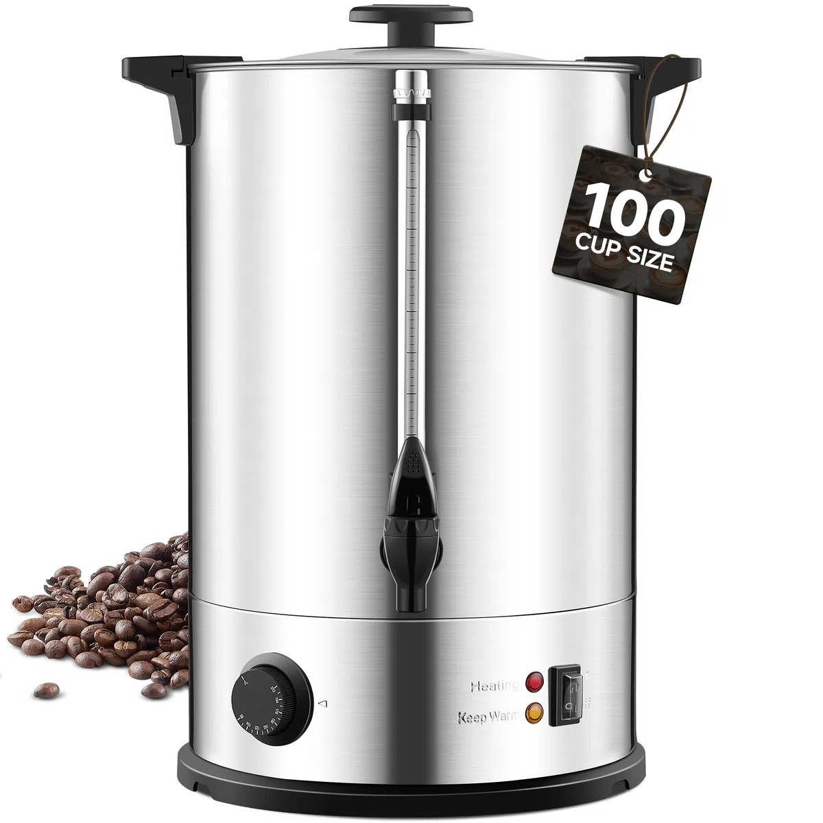 Urna da caffè commerciale, 100 tazze, grande macchina da caffè, erogatore di bevande calde con doppia parete in acciaio inossidabile, urna d'acqua per eventi, birra rapida, controllo della