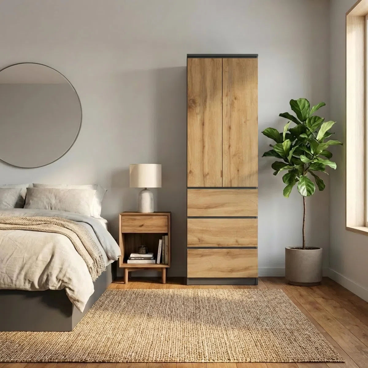 Home Collective Armadio multiuso a 2 ante con 3 ripiani e 3 cassetti | Armadio per camera da letto, ingresso o ufficio | 50x40x180 cm (LxPxA) | Antracite/Rovere