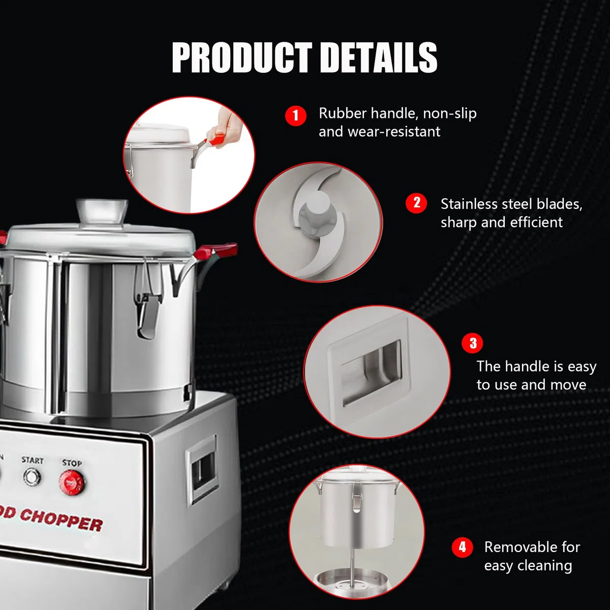 Robot da Cucina Professionale con capacità 5L/7L/10L/15L - Tritatutto Elettrico 1400W in Acciaio Inox 201, Multifunzione per Bar, Ristoranti e attività di Ristorazione Collettiva 5L