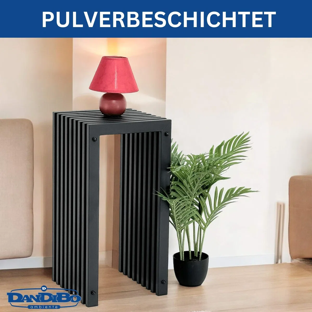 DanDiBo Sgabello a doghe in metallo, nero, base rettangolare, 65 cm, massiccio, moderno, con doghe (altezza 65 cm/L)
