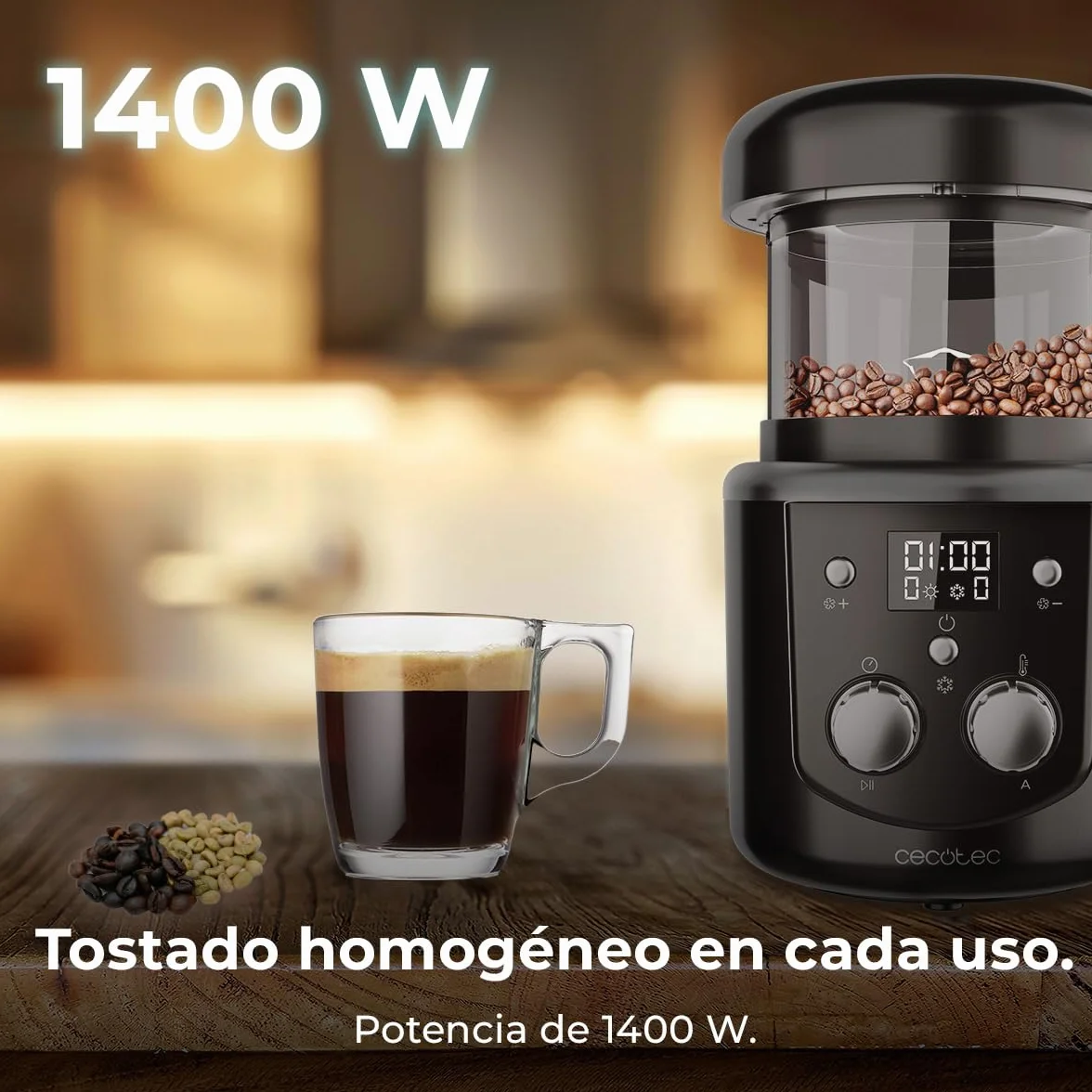 Cecotec Tostatrice di Caffè in Grani Elettrica Roaster Booster. 1400W, Accessorio per Caffè, Tostatura Automatica o Manuale, Tostatura Omogenea, Capacità 100-150g, Tempo Regolabile 8-15 min