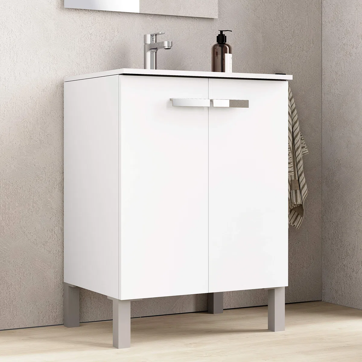 Baikal Neo, Melammina 16 mm Ceramica Specchio Mobili da Bagno con lavabo, Bianco, 60 cm