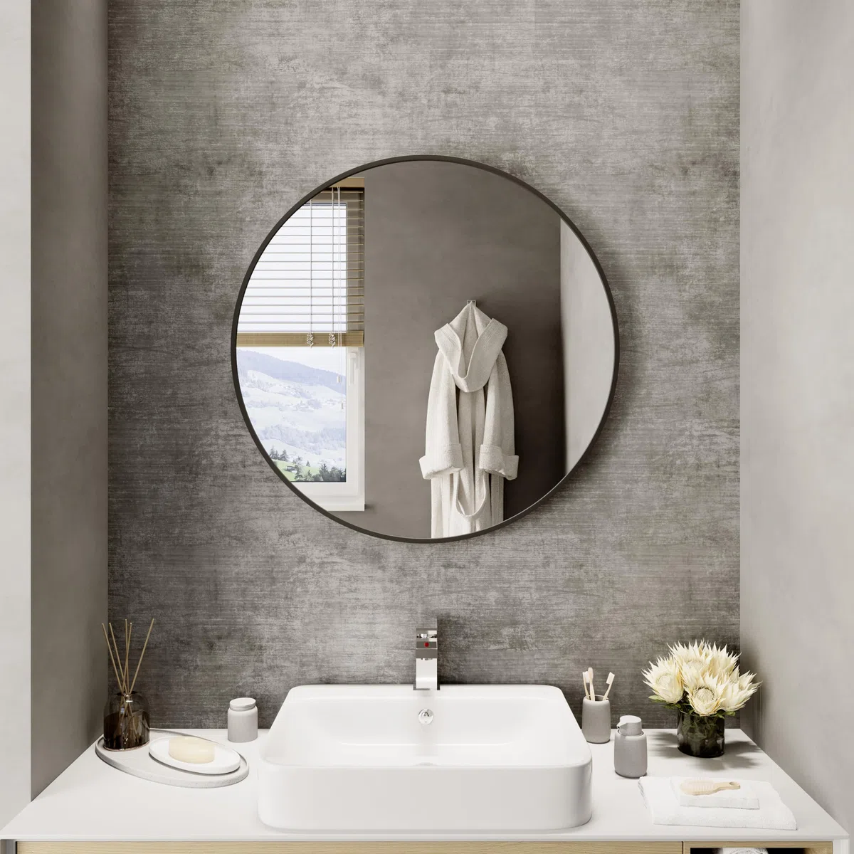 Specchio tondo da parete 100 cm cornice alluminio nero opaco