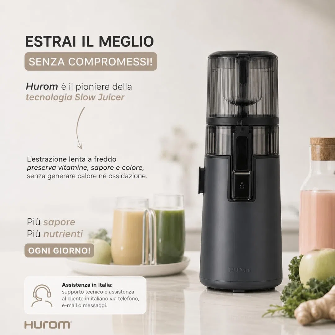 Hurom | Estrattore H-70 - Succhi Più Sani, Gustosi e Senza Sprechi, Estrattore di Succo Premium, Pulizia Facile e Veloce, Alta Resa di Succo, Tecnologia di Spremitura Lenta - Charcoal