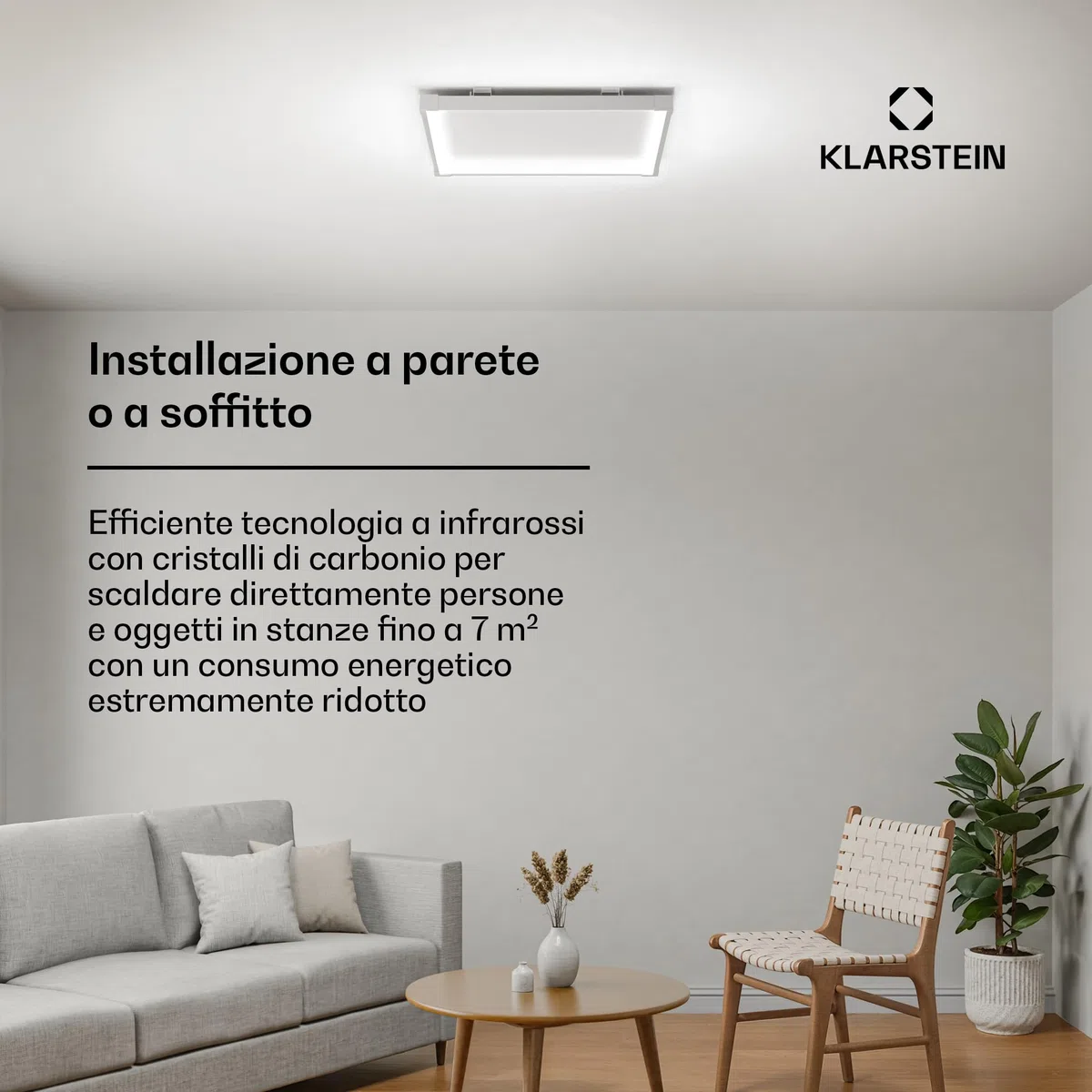Klarstein Pannelli Radianti Infrarossi 360W – Parete o Soffitto, WiFi, Termostato, Timer, IP44, Blocco Bambini, Design Moderno, Riscaldamento 10m², Telecomando, Alluminio