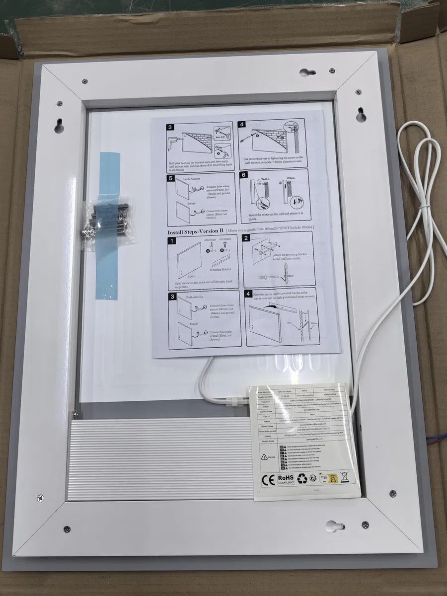 Specchio da bagno con illuminazione, rettangolare, 60 x 100 cm, specchio da parete a LED, 3 colori di luce, dimmerabile, con touch, anti-appannamento, CRI90+, vetro temperato
