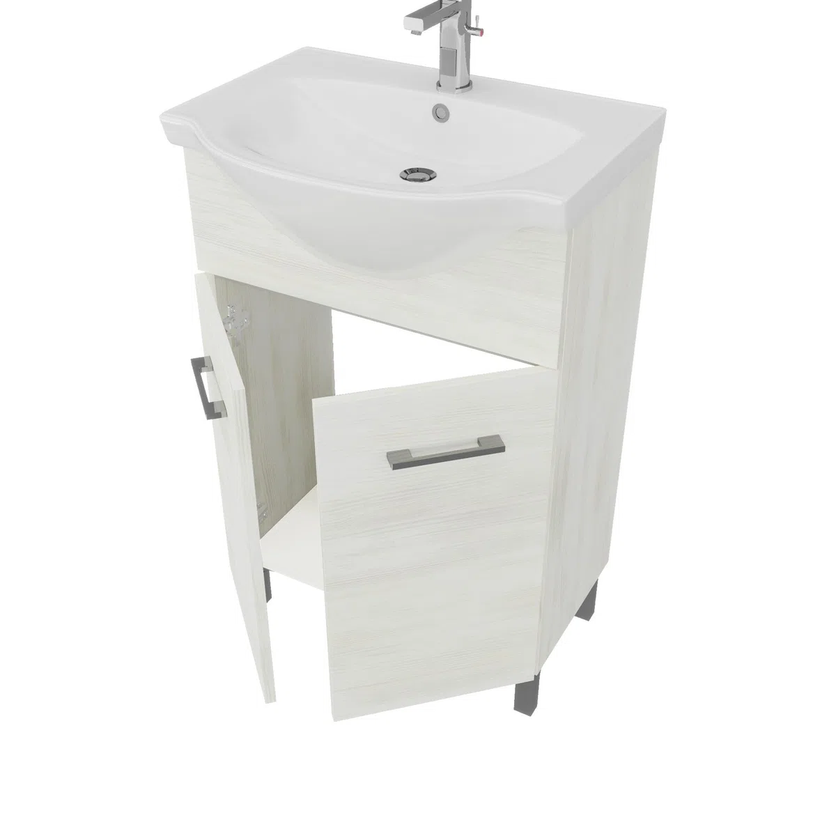 Kiamami Valentina - Mobile bagno a terra 55cm rovere bianco, lavabo e specchio 52x69 Rimini