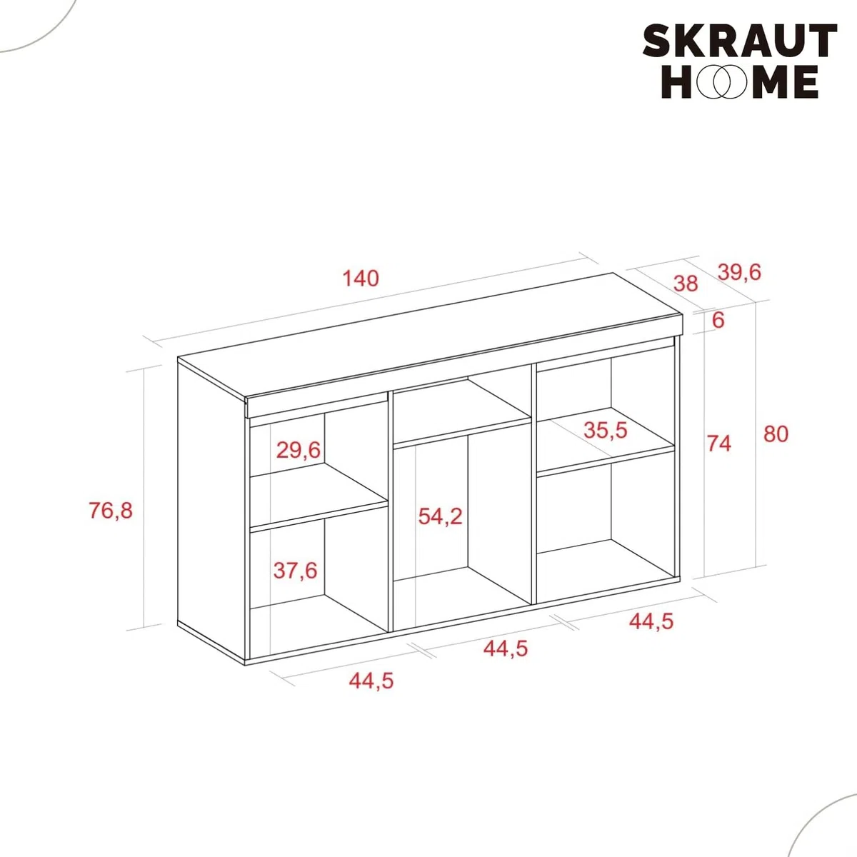Skraut Home - Madia - Modello Naturale - 140 x 40 x 81 cm - Mobile Ingresso con 3 Ante - Stile Nordico - Melaminico - Rovere e Nero