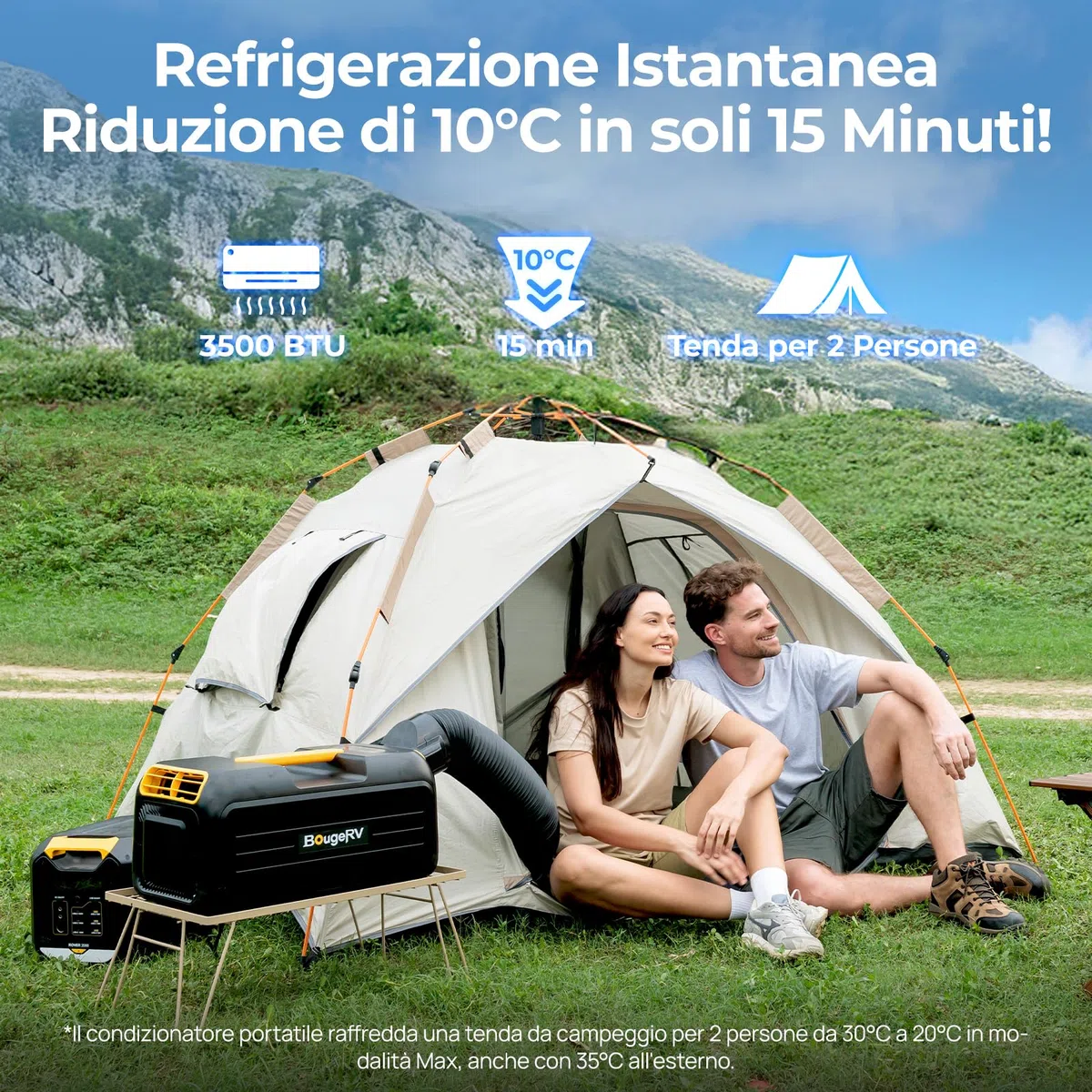 BougeRV PC35 Condizionatore Portatile, 3500 BTU Climatizzatore, 5 in 1 con App, Compatto, AC 100V-240V, Condizionatore da Campeggio per Camper, Tenda, Camion, Van