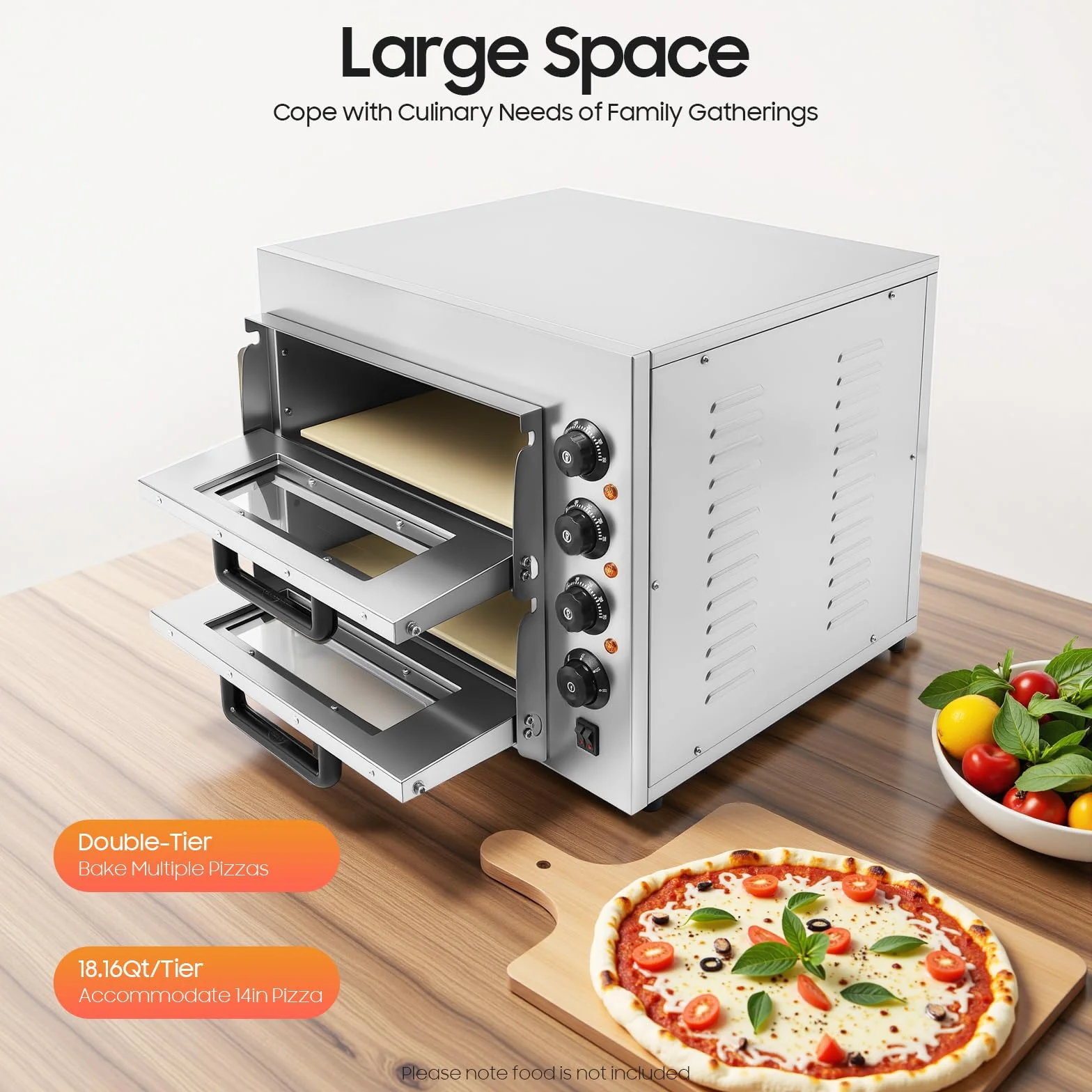 Forno elettrico per pizza 3000 W 2 piani forno per pizza commerciale in acciaio inox elettrico gastro forno in pietra forno elettrico per pizza pizza forno con guanti per ristoranti panifici