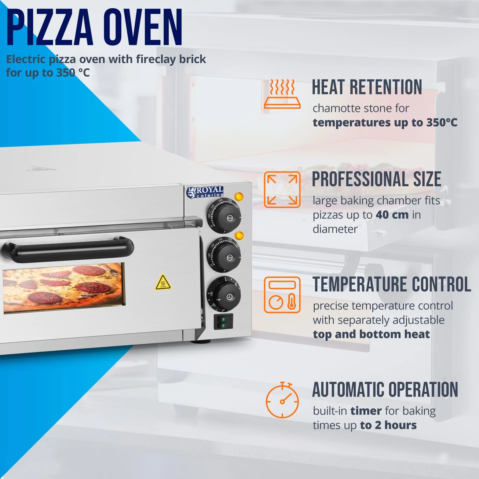 Royal Catering Forno Elettrico per Pizza Professionale RCPO-2000-1PE 1 compartimento