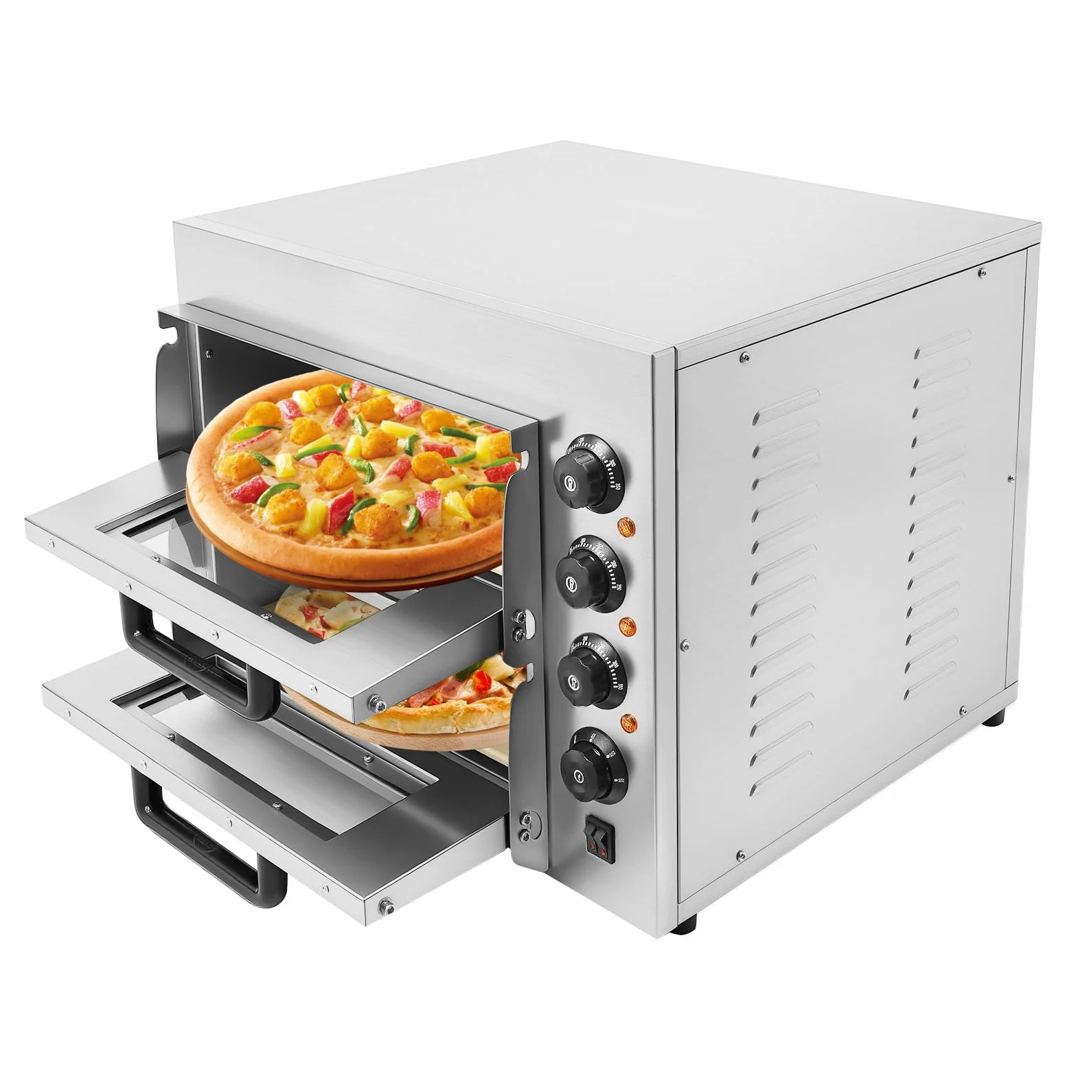 Forno elettrico per pizza 3000 W 2 piani forno per pizza commerciale in acciaio inox elettrico gastro forno in pietra forno elettrico per pizza pizza forno con guanti per ristoranti panifici
